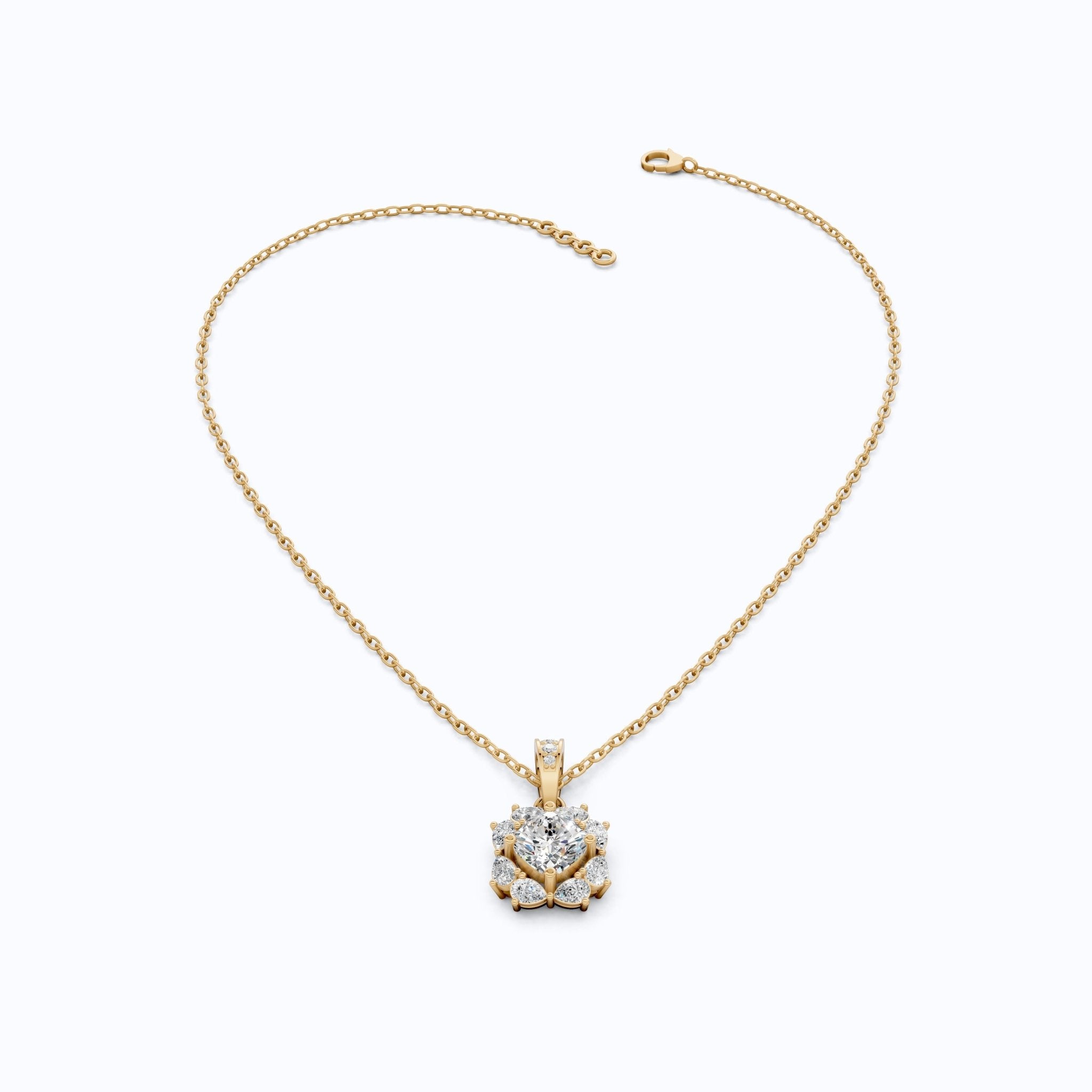 Unique Floral Cluster Diamond Pendant in 14k Solid Gold, 1.00 CT Cushion Cut Lab Grown Diamond, Gift for Her, Bridal Jewelry, Wedding Jewelry - Shoora Designs