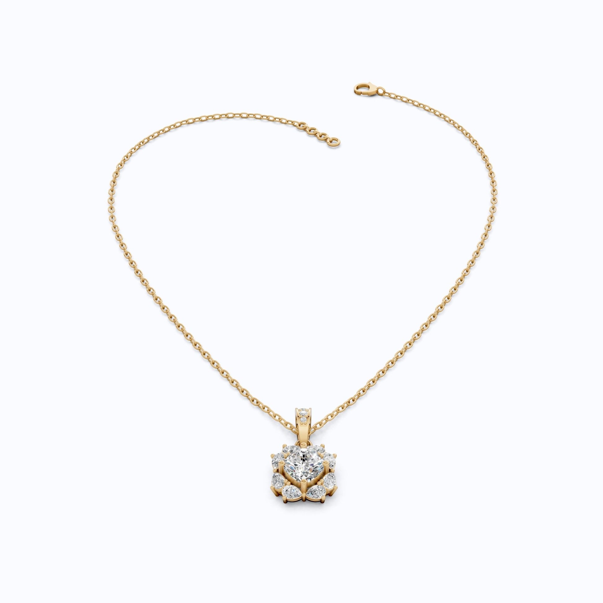 Unique Floral Cluster Diamond Pendant in 14k Solid Gold, 1.00 CT Cushion Cut Lab Grown Diamond, Gift for Her, Bridal Jewelry, Wedding Jewelry - Shoora Designs