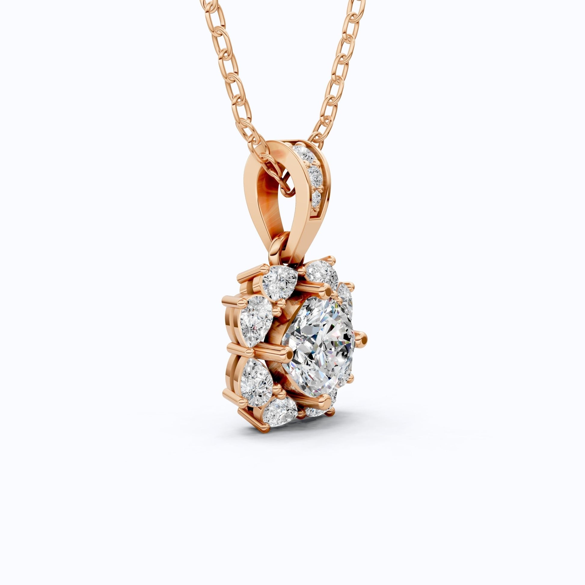 Unique Floral Cluster Diamond Pendant in 14k Solid Gold, 1.00 CT Cushion Cut Lab Grown Diamond, Gift for Her, Bridal Jewelry, Wedding Jewelry - Shoora Designs