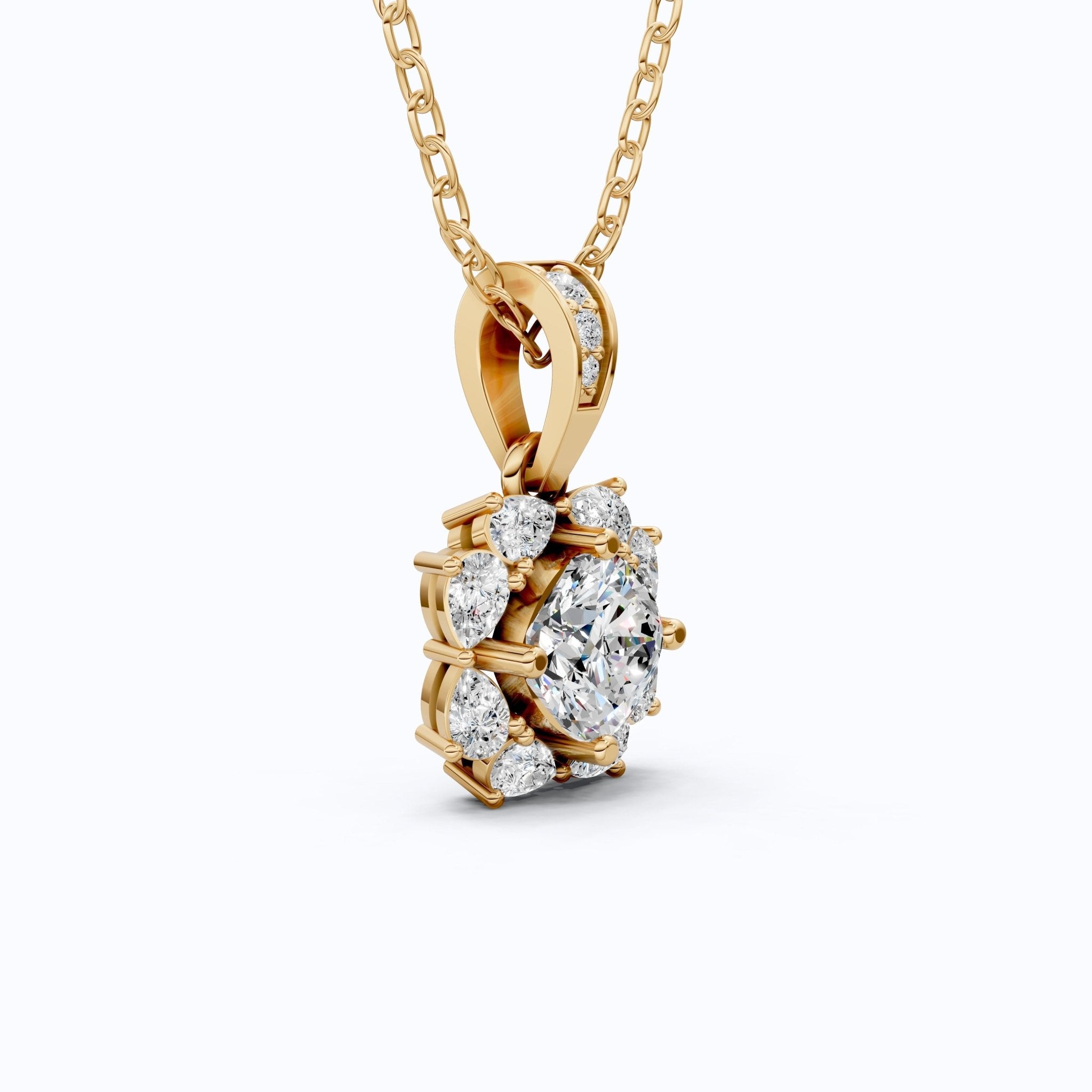 Unique Floral Cluster Diamond Pendant in 14k Solid Gold, 1.00 CT Cushion Cut Lab Grown Diamond, Gift for Her, Bridal Jewelry, Wedding Jewelry - Shoora Designs