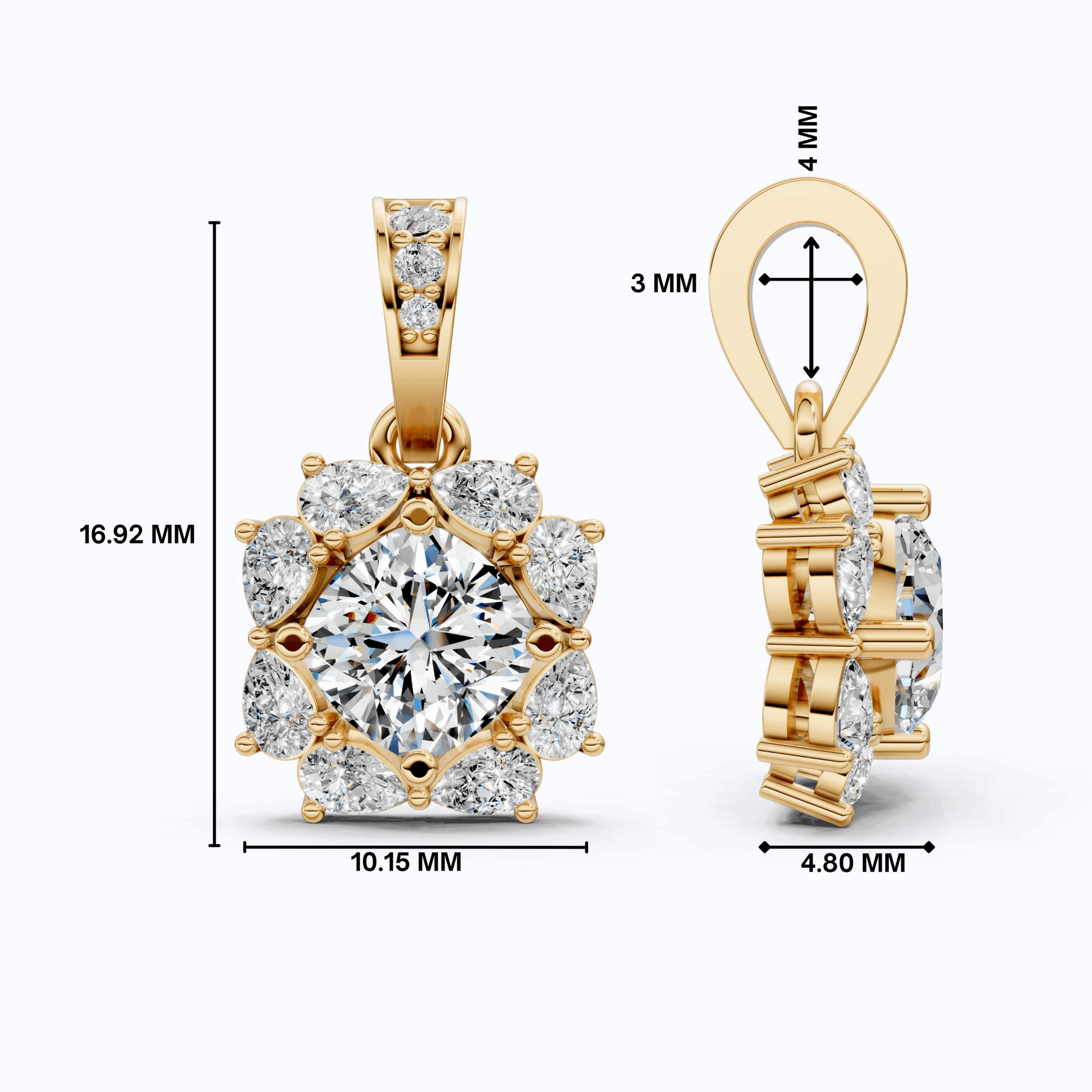 Unique Floral Cluster Diamond Pendant in 14k Solid Gold, 1.00 CT Cushion Cut Lab Grown Diamond, Gift for Her, Bridal Jewelry, Wedding Jewelry - Shoora Designs