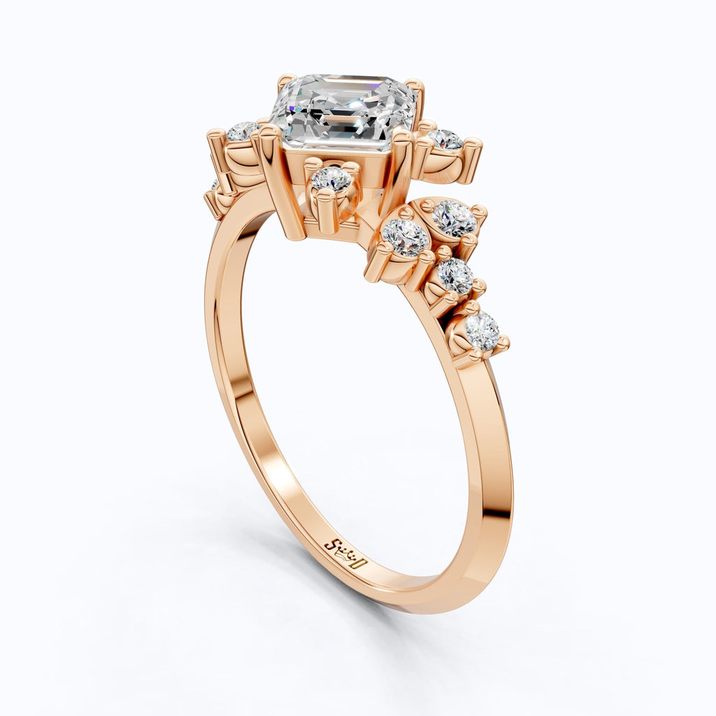 Unique Halo Cluster Engagement Ring in 14K Solid Gold, 1.00 CT Princess Cut Lab Created Diamond, Handmade Bridal Jewelry, Anniversary Gift for Her - Shoora Designs