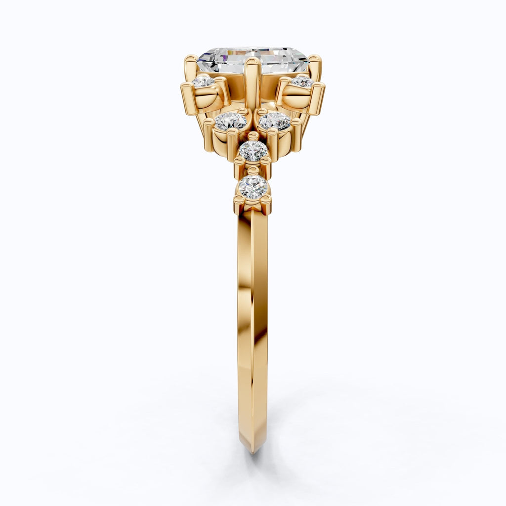 Unique Halo Cluster Engagement Ring in 14K Solid Gold, 1.00 CT Princess Cut Lab Created Diamond, Handmade Bridal Jewelry, Anniversary Gift for Her - Shoora Designs