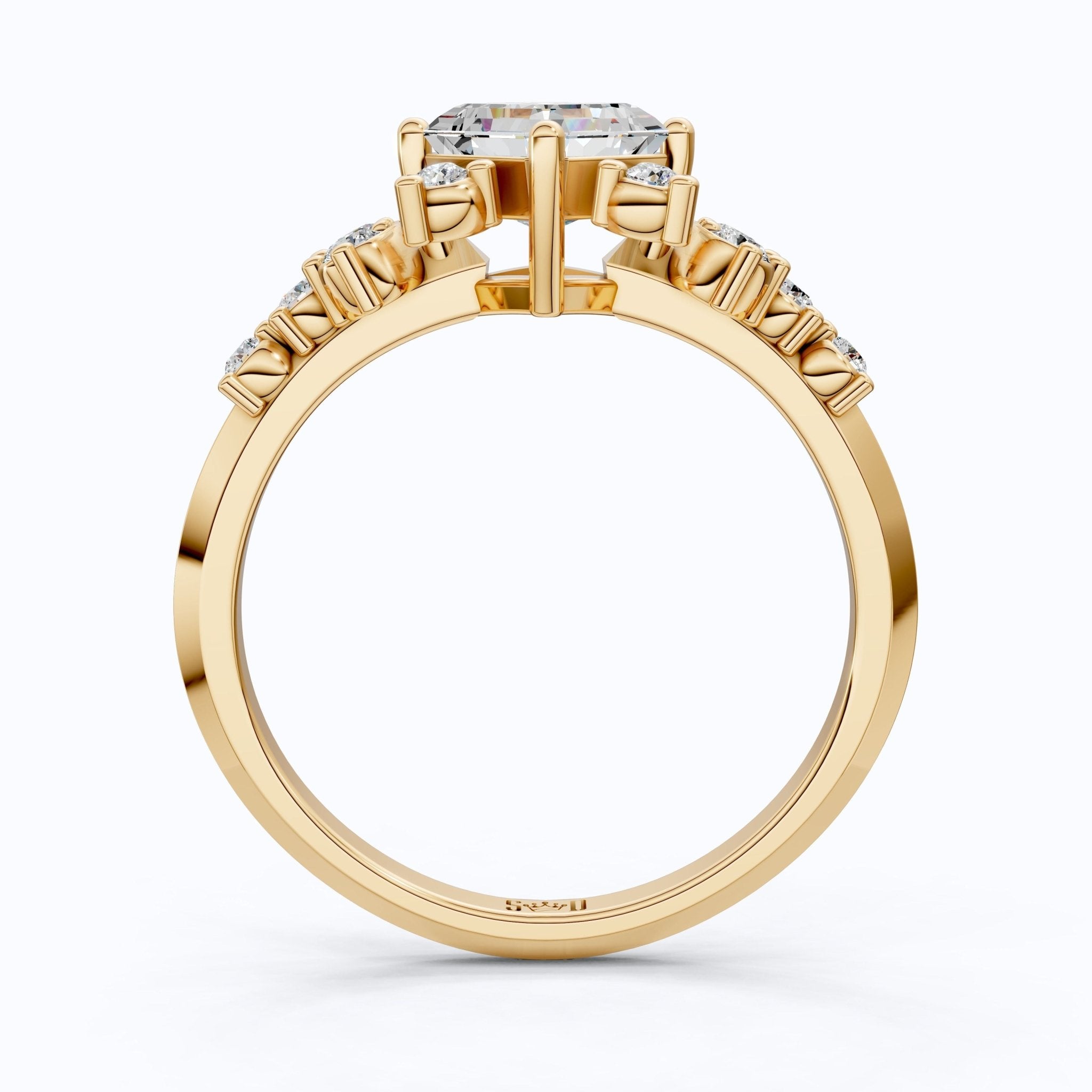 Unique Halo Cluster Engagement Ring in 14K Solid Gold, 1.00 CT Princess Cut Lab Created Diamond, Handmade Bridal Jewelry, Anniversary Gift for Her - Shoora Designs