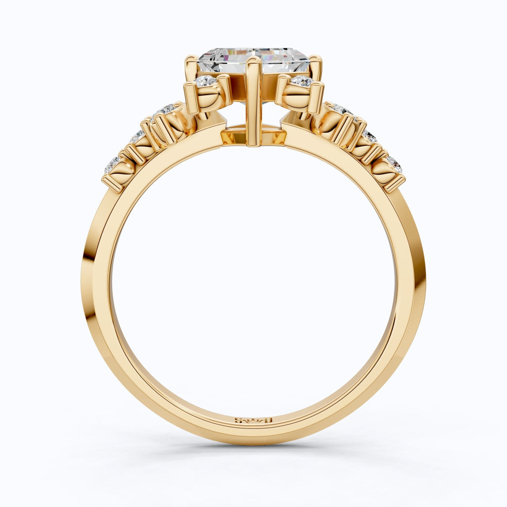 Unique Halo Cluster Engagement Ring in 14K Solid Gold, 1.00 CT Princess Cut Lab Created Diamond, Handmade Bridal Jewelry, Anniversary Gift for Her - Shoora Designs
