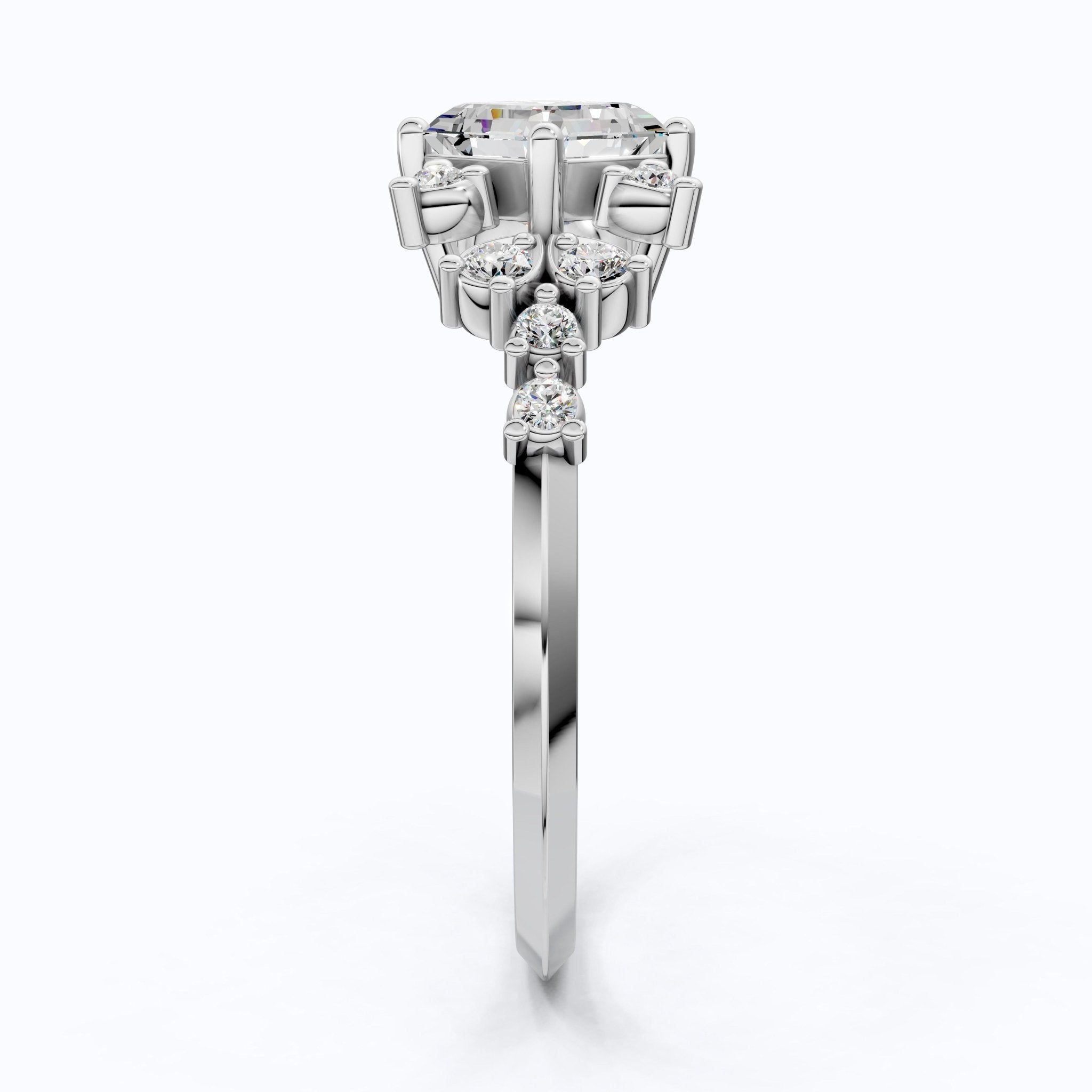 Unique Halo Cluster Engagement Ring in 14K Solid Gold, 1.00 CT Princess Cut Lab Created Diamond, Handmade Bridal Jewelry, Anniversary Gift for Her - Shoora Designs