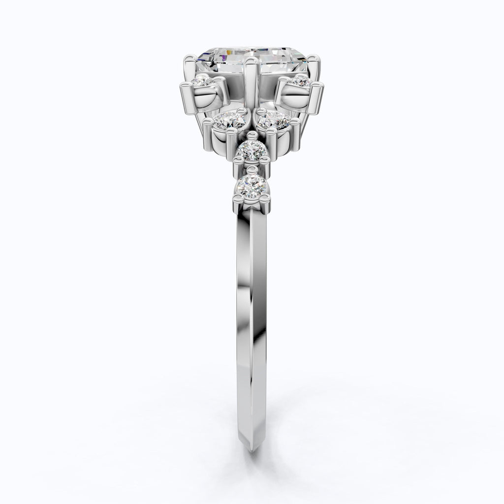 Unique Halo Cluster Engagement Ring in 14K Solid Gold, 1.00 CT Princess Cut Lab Created Diamond, Handmade Bridal Jewelry, Anniversary Gift for Her - Shoora Designs