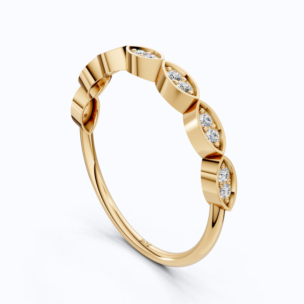 Unique Illusion Marquise Wedding Band in 14K Solid Gold,0.11 TCW Round Cut Lab Created Diamonds, Anniversary Ring, Fashion Jewelry, Gift For Her - Shoora Designs