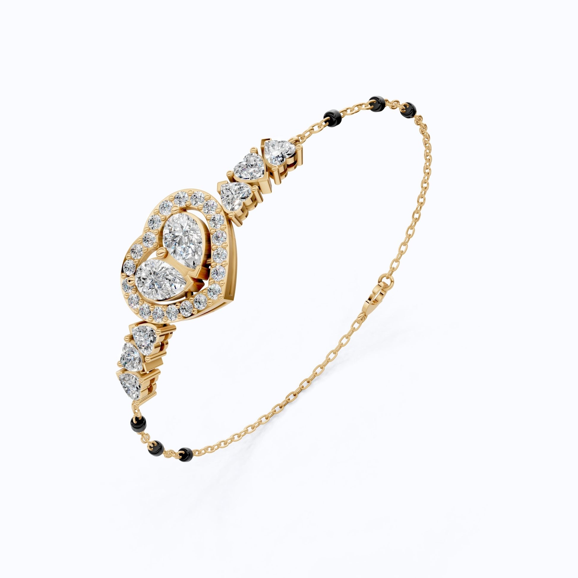 Unique Love Halo Heart Center Mangalsutra Bracelet in 14K Solid Gold, 2.50 TCW Pear Cut Lab Grown Diamonds, Wedding Jewelry, Anniversary Gift for Wife - Shoora Designs