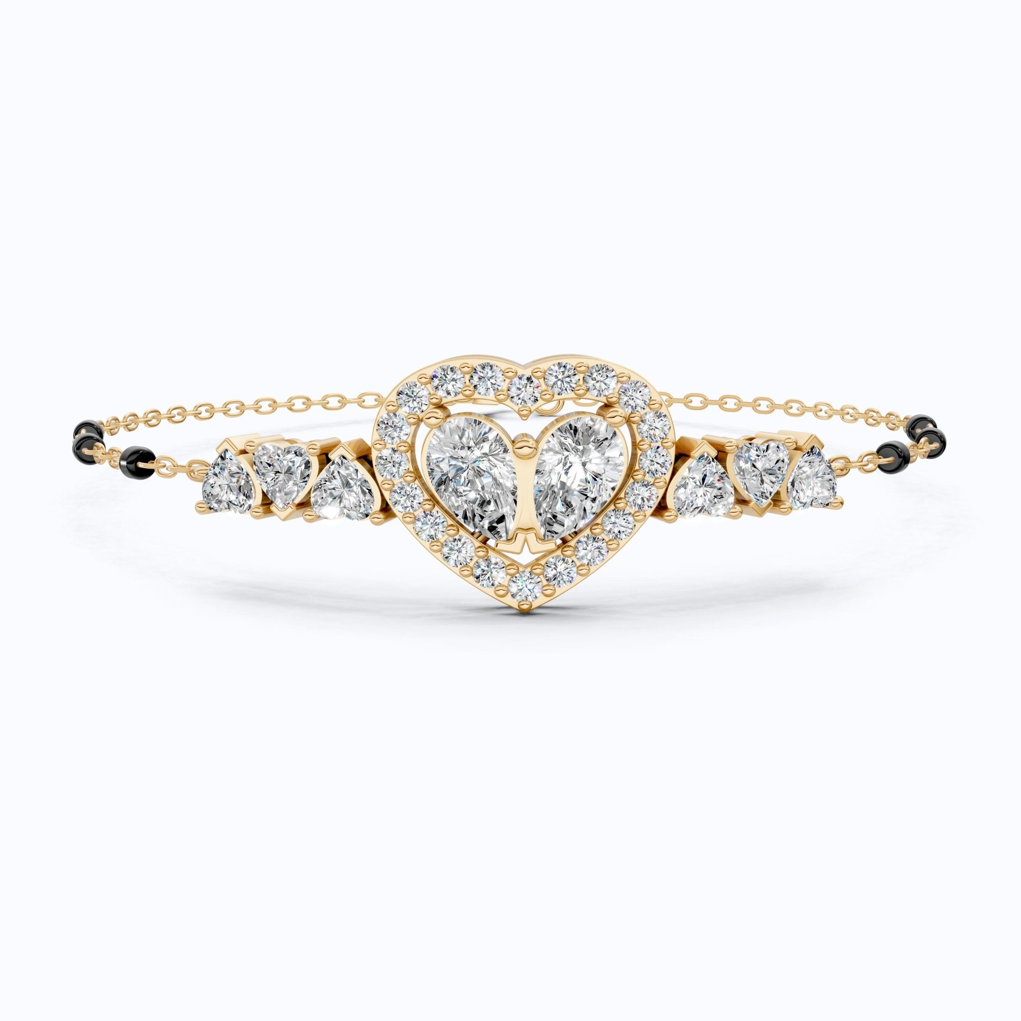Unique Love Halo Heart Center Mangalsutra Bracelet in 14K Solid Gold, 2.50 TCW Pear Cut Lab Grown Diamonds, Wedding Jewelry, Anniversary Gift for Wife - Shoora Designs