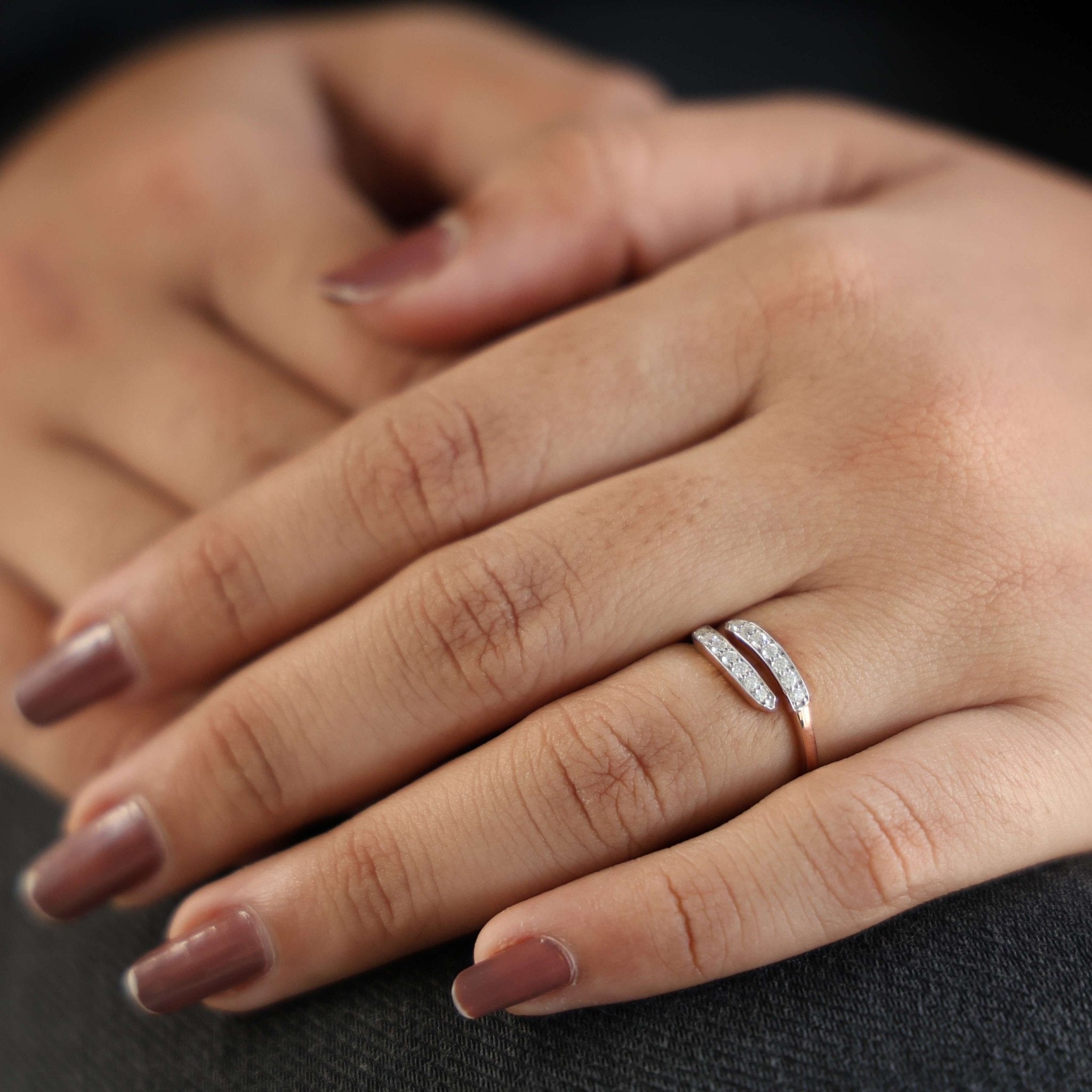 Unique Modern Bypass Pave Engagement Ring in 14K Solid Gold, 0.21 TCW Round Cut Lab Diamonds, Everyday Bridal Jewelry, Special Gift For Her - Shoora Designs