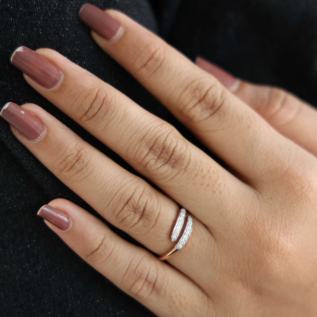 Unique Modern Bypass Pave Engagement Ring in 14K Solid Gold, 0.21 TCW Round Cut Lab Diamonds, Everyday Bridal Jewelry, Special Gift For Her - Shoora Designs