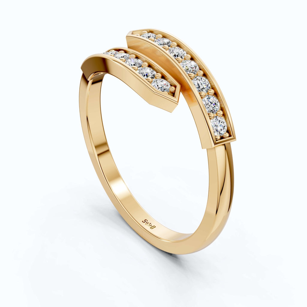 Unique Modern Bypass Pave Engagement Ring in 14K Solid Gold, 0.21 TCW Round Cut Lab Diamonds, Everyday Bridal Jewelry, Special Gift For Her - Shoora Designs