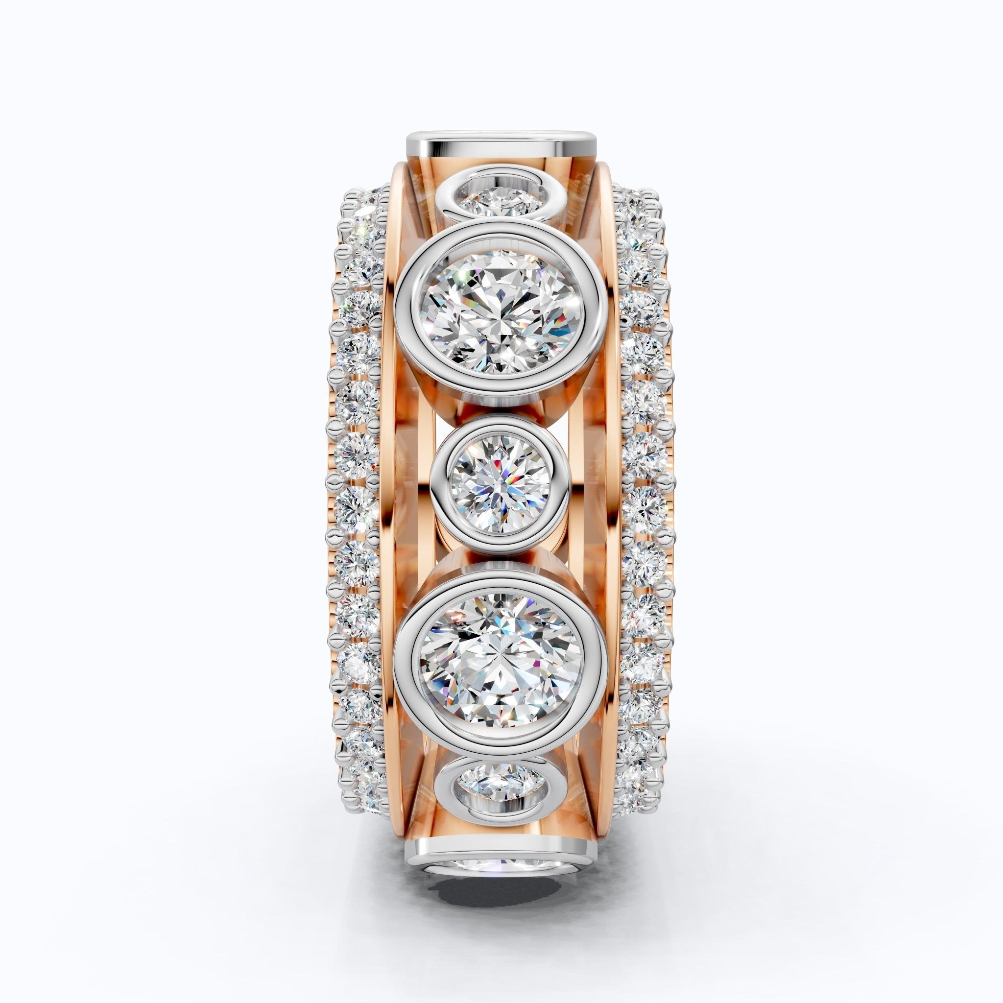 Unique Patterned Wide Eternity Wedding Band in 14K Solid Gold, 5.12 TCW Round Cut Lab Created Diamonds, Anniversary Ring, Everyday Band - Shoora Designs