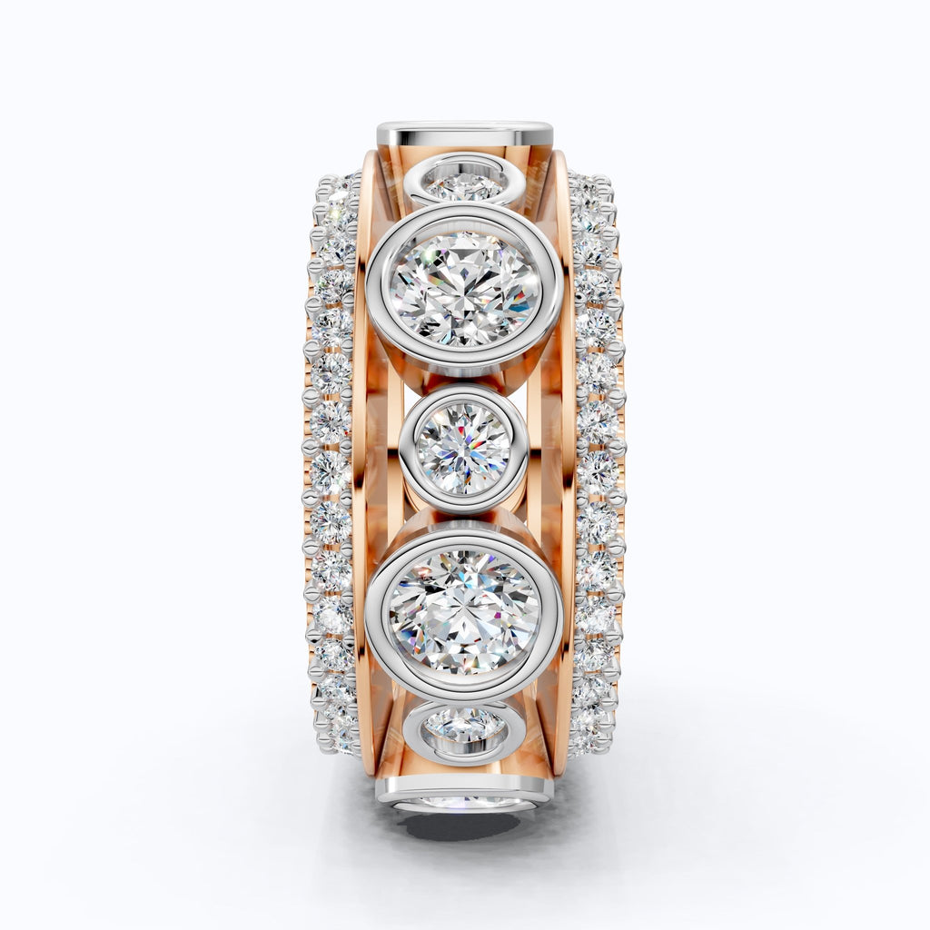 Unique Patterned Wide Eternity Wedding Band in 14K Solid Gold, 5.12 TCW Round Cut Lab Created Diamonds, Anniversary Ring, Everyday Band - Shoora Designs