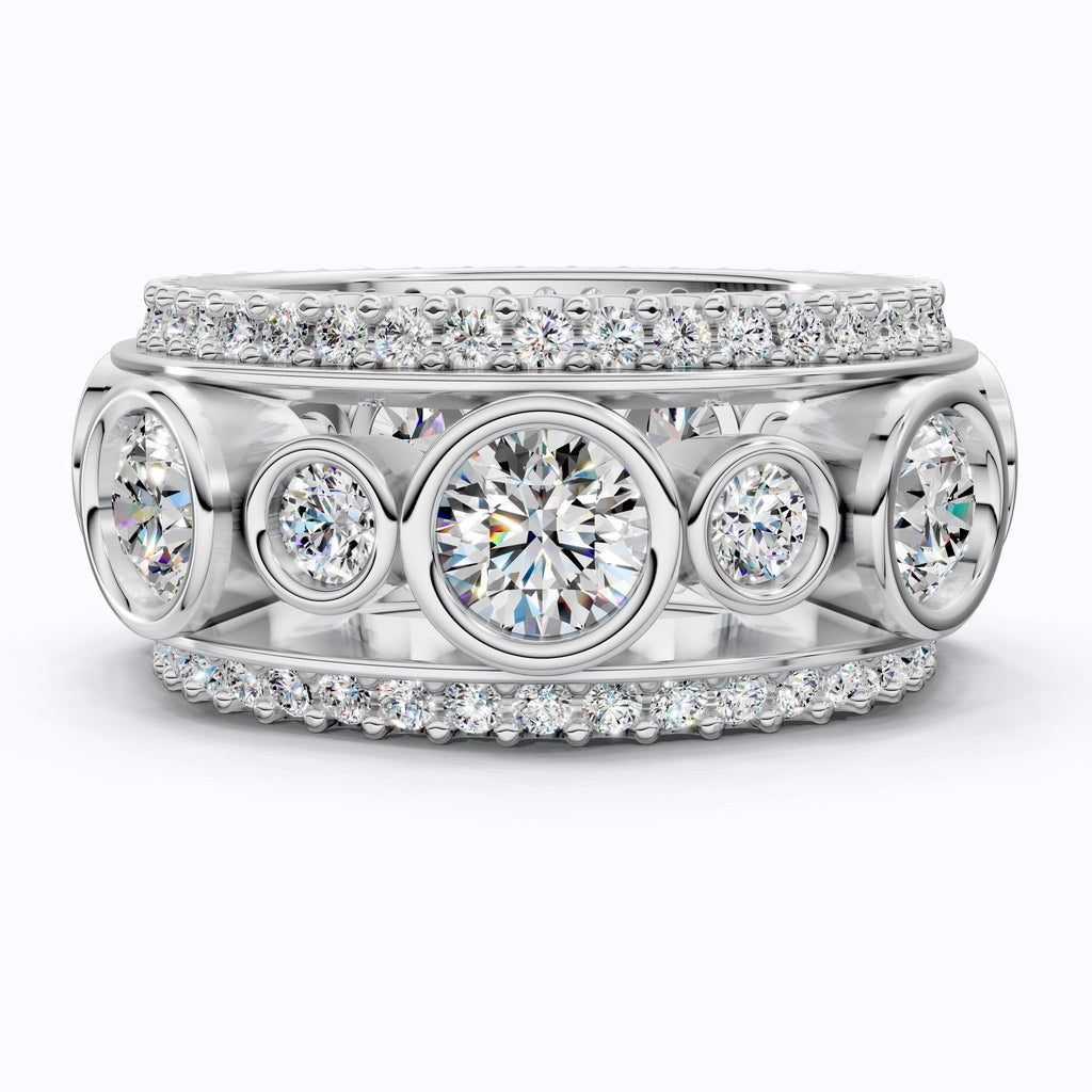 Unique Patterned Wide Eternity Wedding Band in 14K Solid Gold, 5.12 TCW Round Cut Lab Created Diamonds, Anniversary Ring, Everyday Band - Shoora Designs