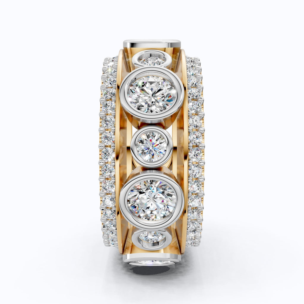 Unique Patterned Wide Eternity Wedding Band in 14K Solid Gold, 5.12 TCW Round Cut Lab Created Diamonds, Anniversary Ring, Everyday Band - Shoora Designs