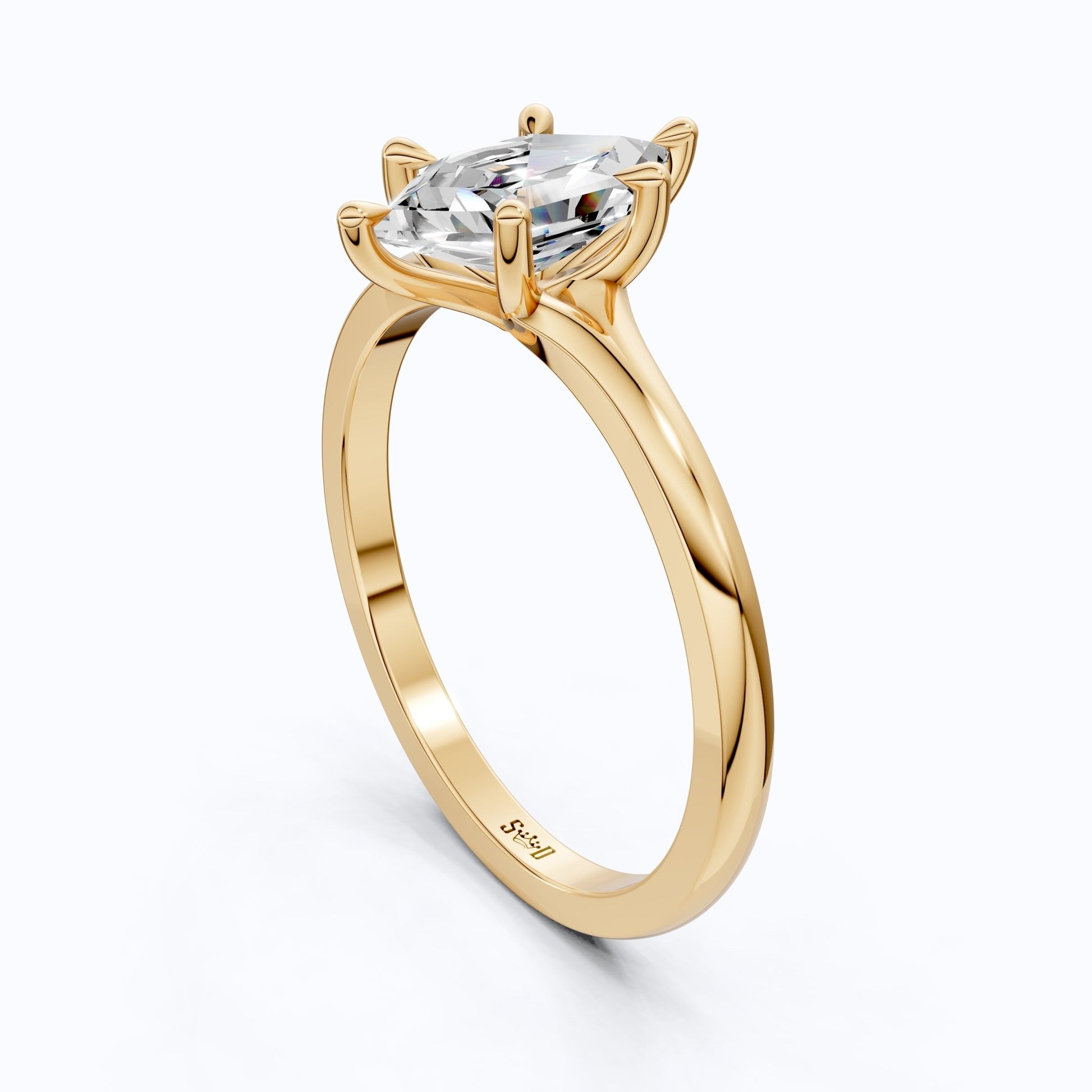 Unique Six Prong Solitaire Engagement Ring in 14k Solid Gold, 1.00 CT Dutch Marquise Cut Lab Created Diamond, Promise Ring, Gift for Women - Shoora Designs