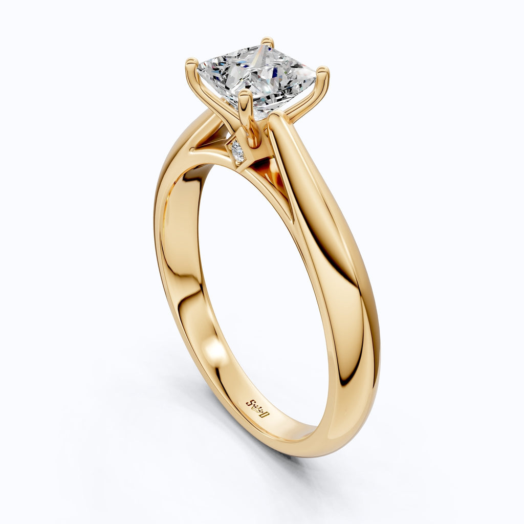 Unique Solitaire Accent Diamond Engagement Ring in 14K Solid Gold, 0.70 Princess Cut Lab Grown Diamond, Anniversary Gift for Her, Christmas Gift - Shoora Designs
