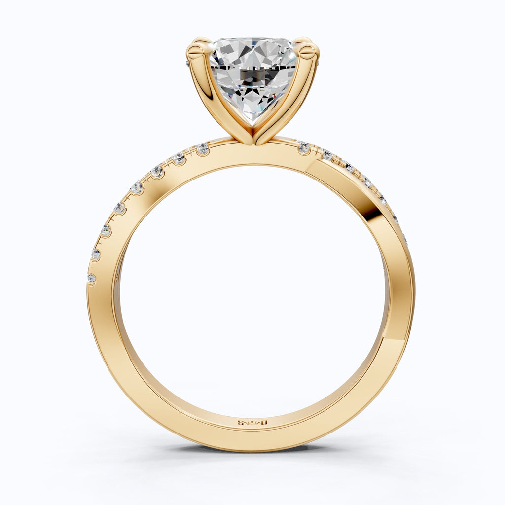 Unique Solitaire Cross Over Engagement Ring in 14K Solid Gold, 1.75 CT Round Cut Lab Grown Diamond, Anniversary Gift, Everyday Ring For Wife - Shoora Designs