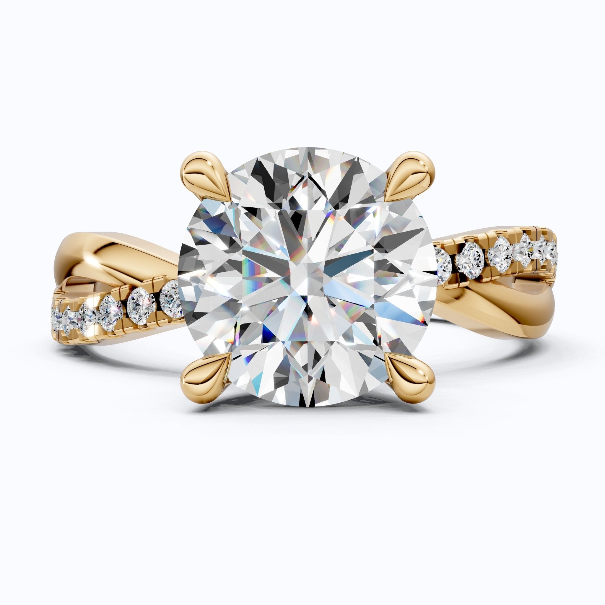 Unique Solitaire Cross Over Engagement Ring in 14K Solid Gold, 1.75 CT Round Cut Lab Grown Diamond, Anniversary Gift, Everyday Ring For Wife - Shoora Designs