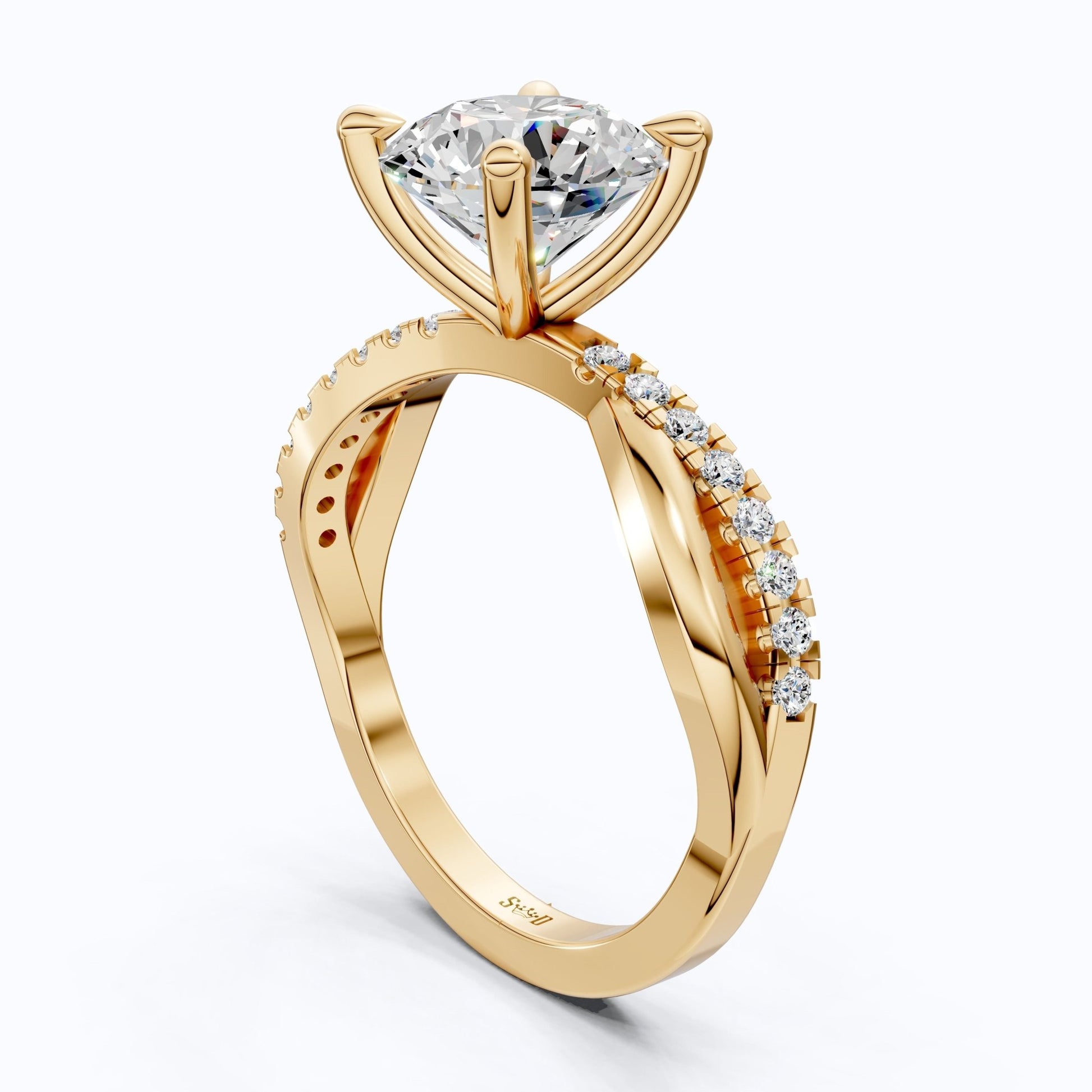 Unique Solitaire Cross Over Engagement Ring in 14K Solid Gold, 1.75 CT Round Cut Lab Grown Diamond, Anniversary Gift, Everyday Ring For Wife - Shoora Designs