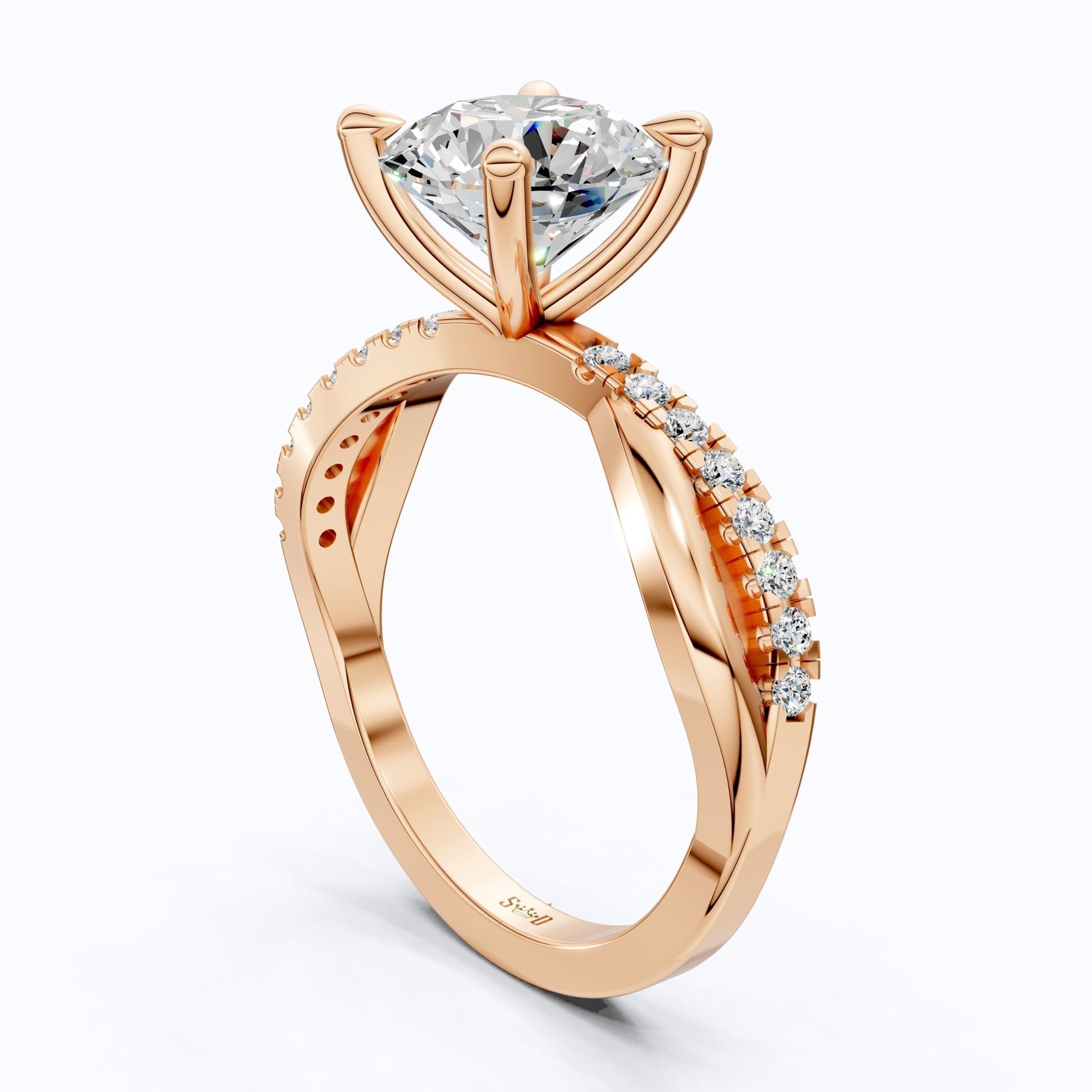 Unique Solitaire Cross Over Engagement Ring in 14K Solid Gold, 1.75 CT Round Cut Lab Grown Diamond, Anniversary Gift, Everyday Ring For Wife - Shoora Designs