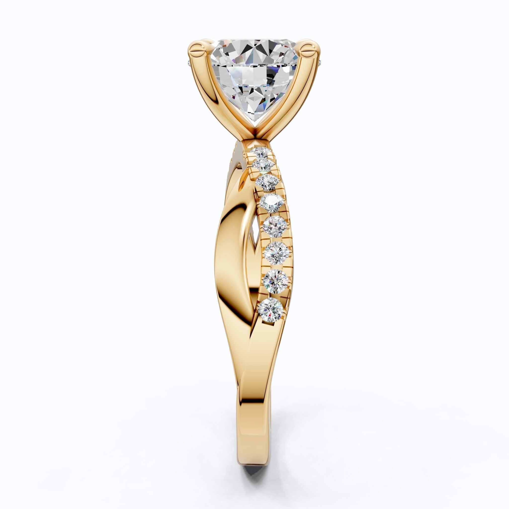 Unique Solitaire Cross Over Engagement Ring in 14K Solid Gold, 1.75 CT Round Cut Lab Grown Diamond, Anniversary Gift, Everyday Ring For Wife - Shoora Designs