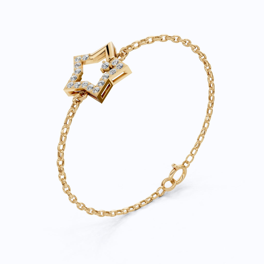 Unique Star Chain Bracelet in 14k Solid Gold, 0.41 TCW Round Cut Lab Created Diamond, Fashion Accessory Gift, Gift For Her - Shoora Designs