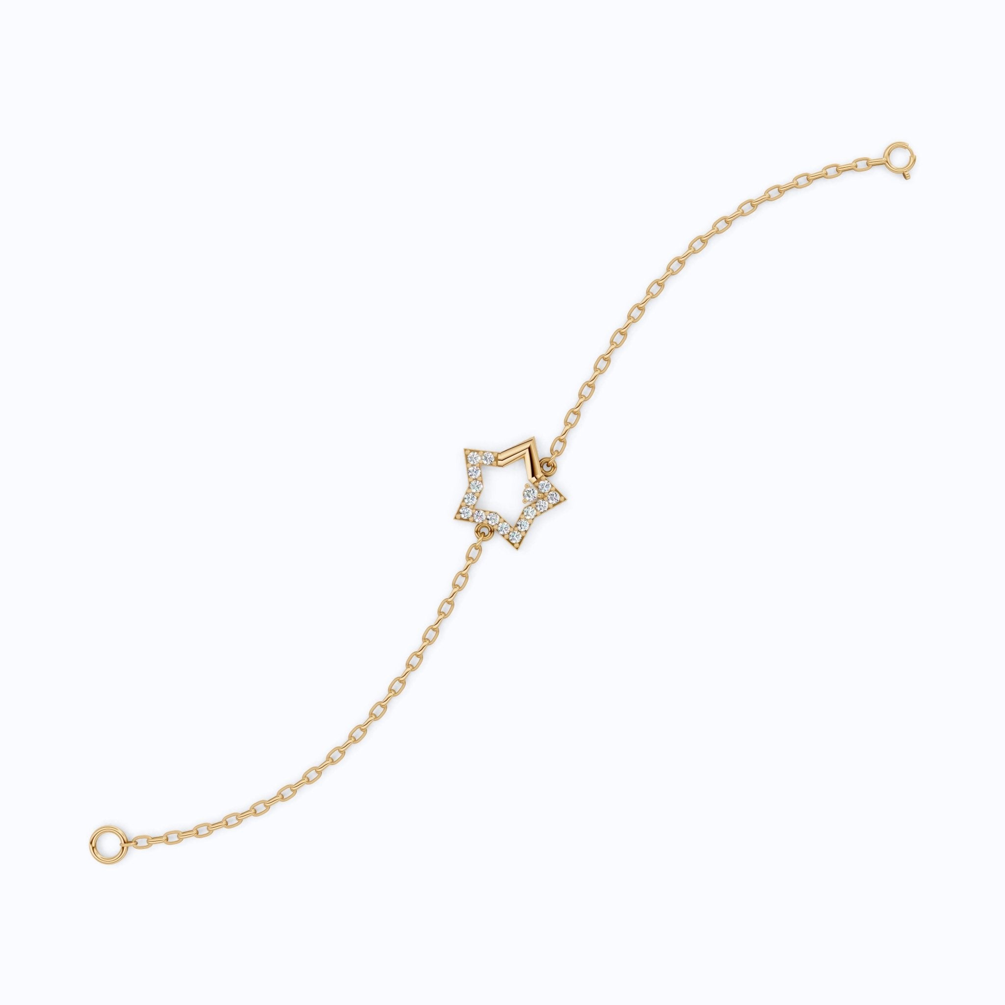 Unique Star Chain Bracelet in 14k Solid Gold, 0.41 TCW Round Cut Lab Created Diamond, Fashion Accessory Gift, Gift For Her - Shoora Designs