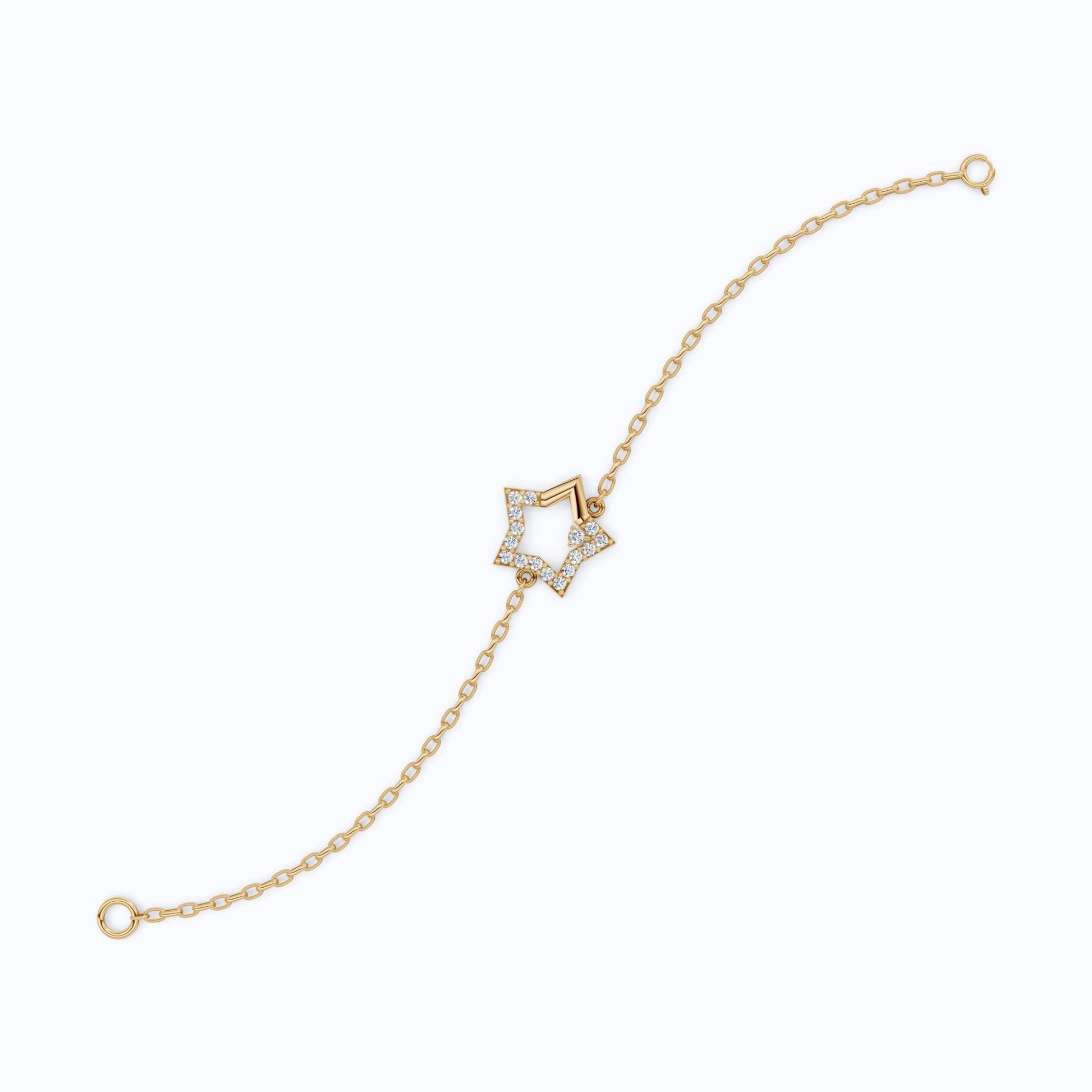 Unique Star Chain Bracelet in 14k Solid Gold, 0.41 TCW Round Cut Lab Created Diamond, Fashion Accessory Gift, Gift For Her - Shoora Designs