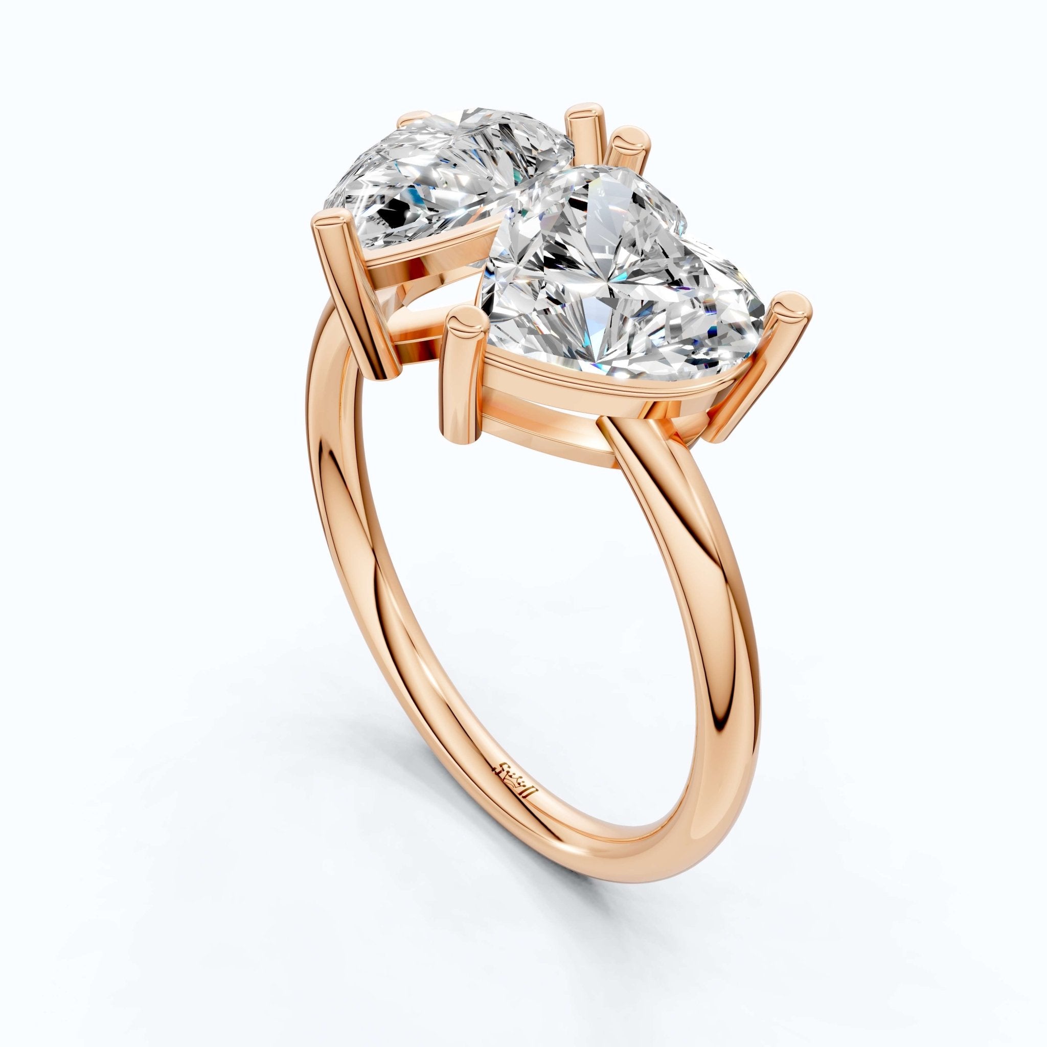 Unique Toi et Moi Two Stone Engagement Ring in 14k Rose Gold, 4.25 TCW Heart/Pear Cut Lab Grown Diamonds, Anniversary Gift For Wife, Love Token Ring - Shoora Designs