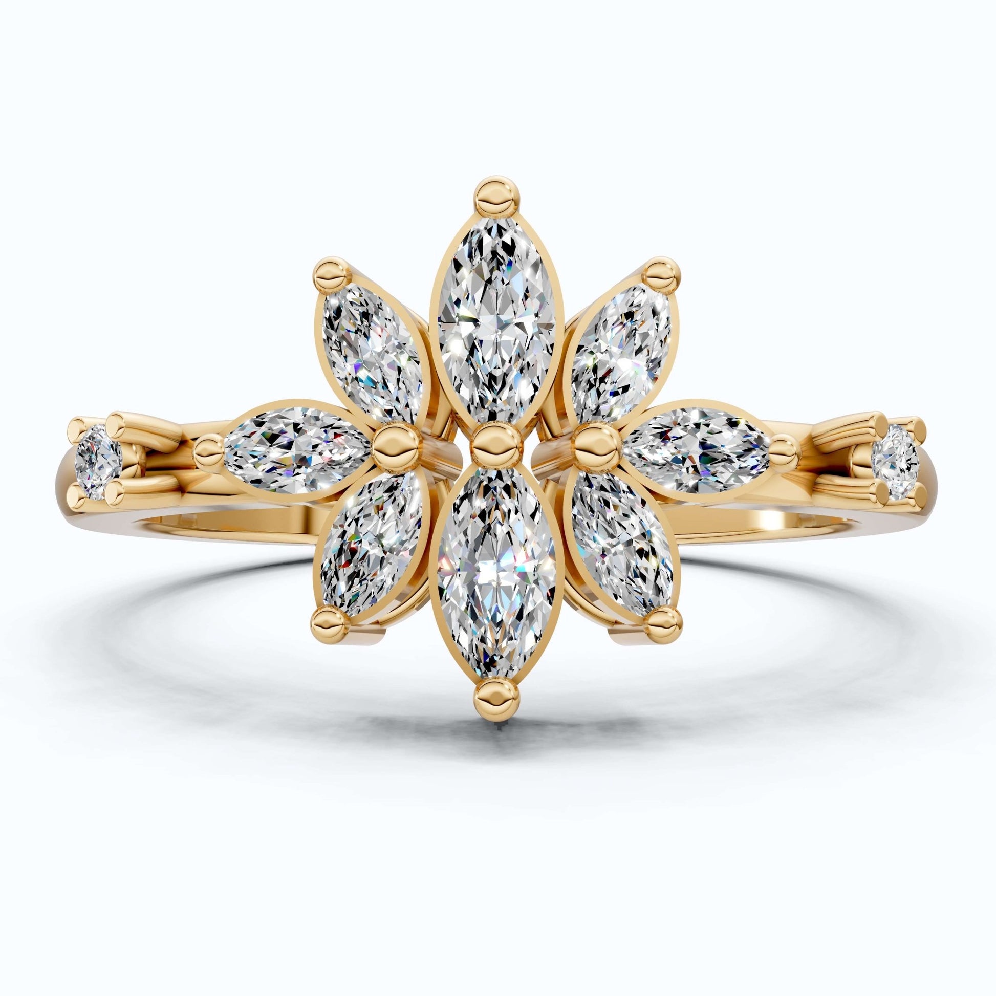 Vintage Art Deco Marquise Engagement Ring in 14k Solid Gold, 0.28 TCW Marquise/Round Cut Lab Diamonds, Anniversary Gift For Her, Everyday Ring - Shoora Designs