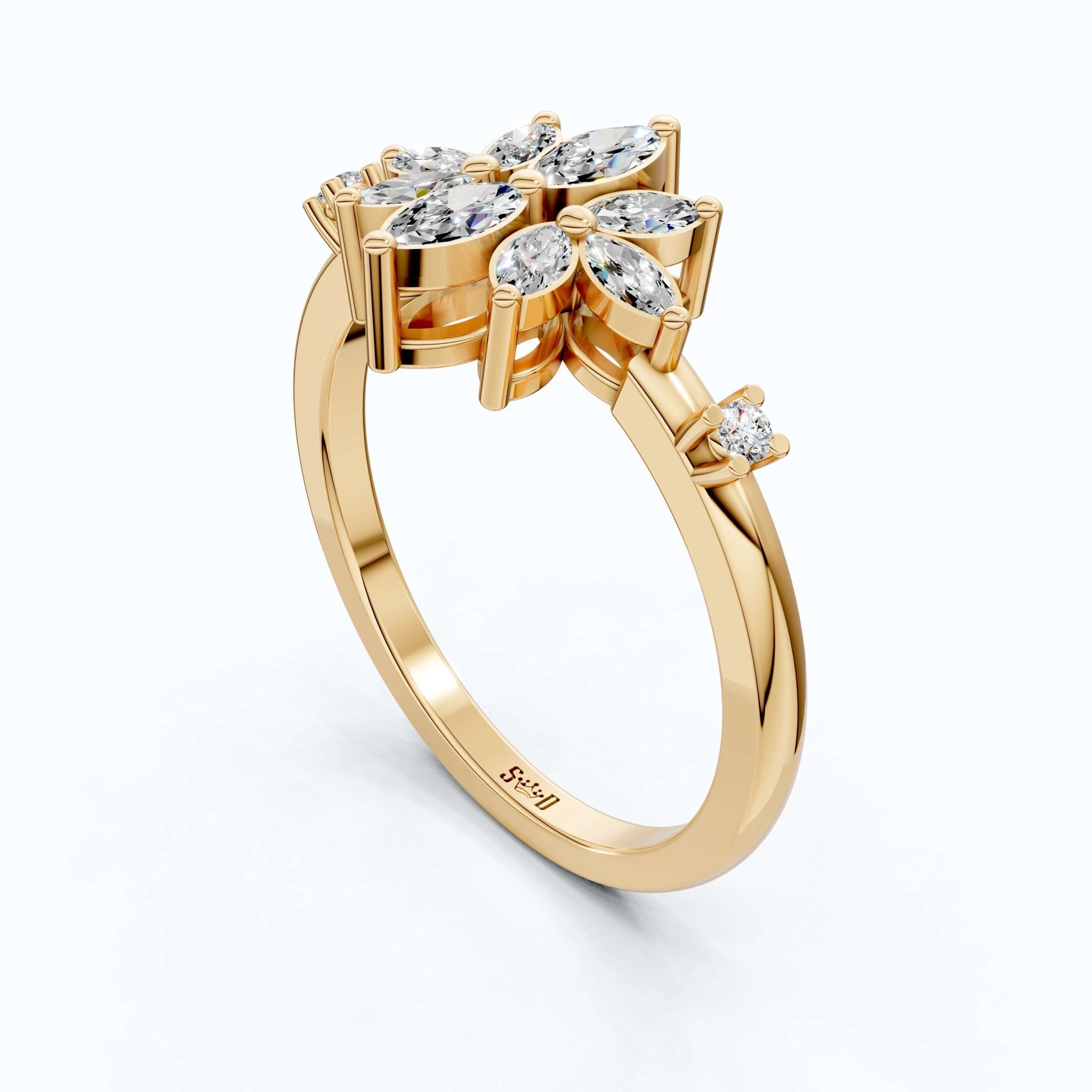 Vintage Art Deco Marquise Engagement Ring in 14k Solid Gold, 0.28 TCW Marquise/Round Cut Lab Diamonds, Anniversary Gift For Her, Everyday Ring - Shoora Designs