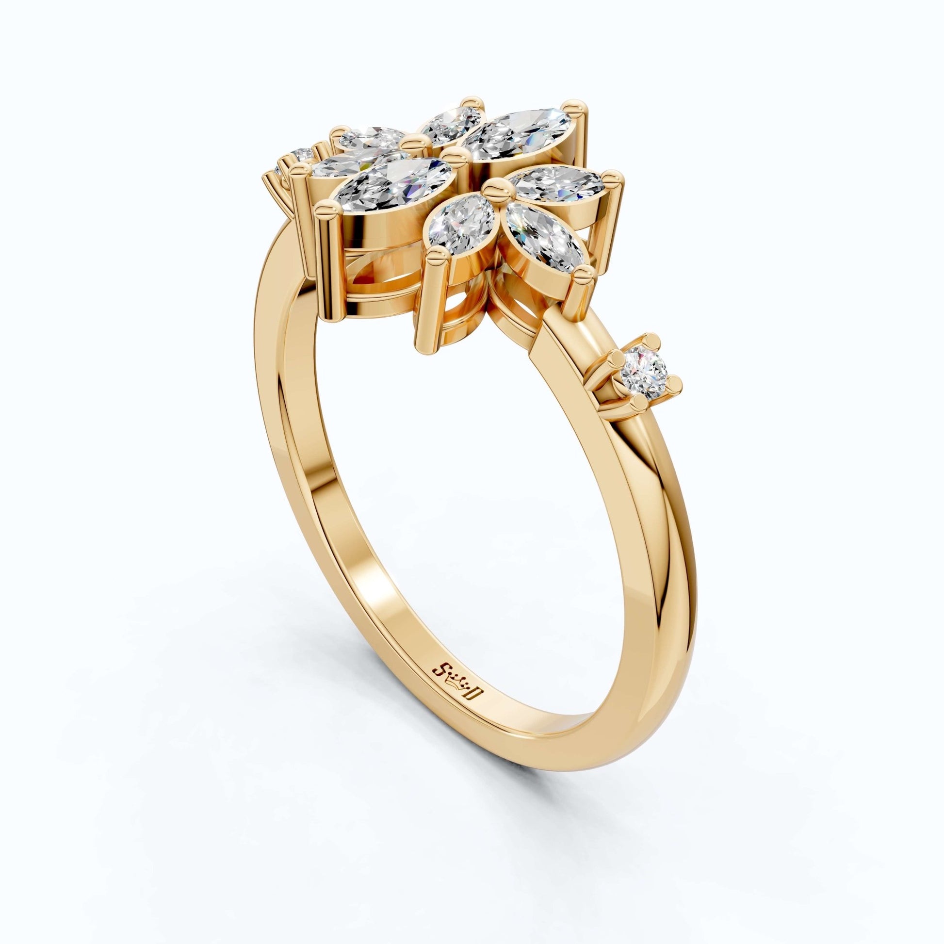 Vintage Art Deco Marquise Engagement Ring in 14k Solid Gold, 0.28 TCW Marquise/Round Cut Lab Diamonds, Anniversary Gift For Her, Everyday Ring - Shoora Designs