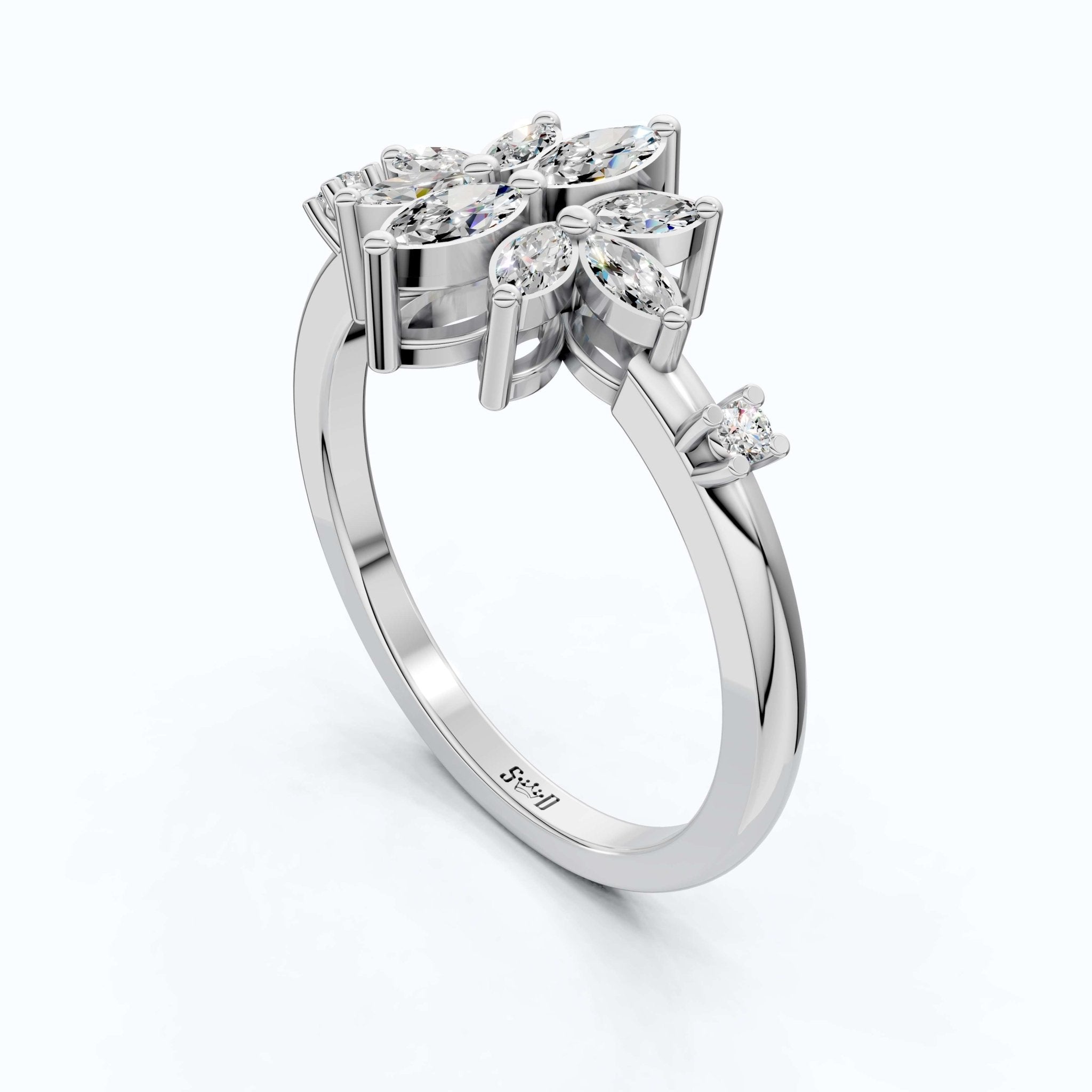 Vintage Art Deco Marquise Engagement Ring in 14k Solid Gold, 0.28 TCW Marquise/Round Cut Lab Diamonds, Anniversary Gift For Her, Everyday Ring - Shoora Designs