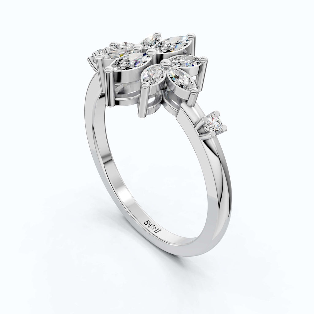 Vintage Art Deco Marquise Engagement Ring in 14k Solid Gold, 0.28 TCW Marquise/Round Cut Lab Diamonds, Anniversary Gift For Her, Everyday Ring - Shoora Designs