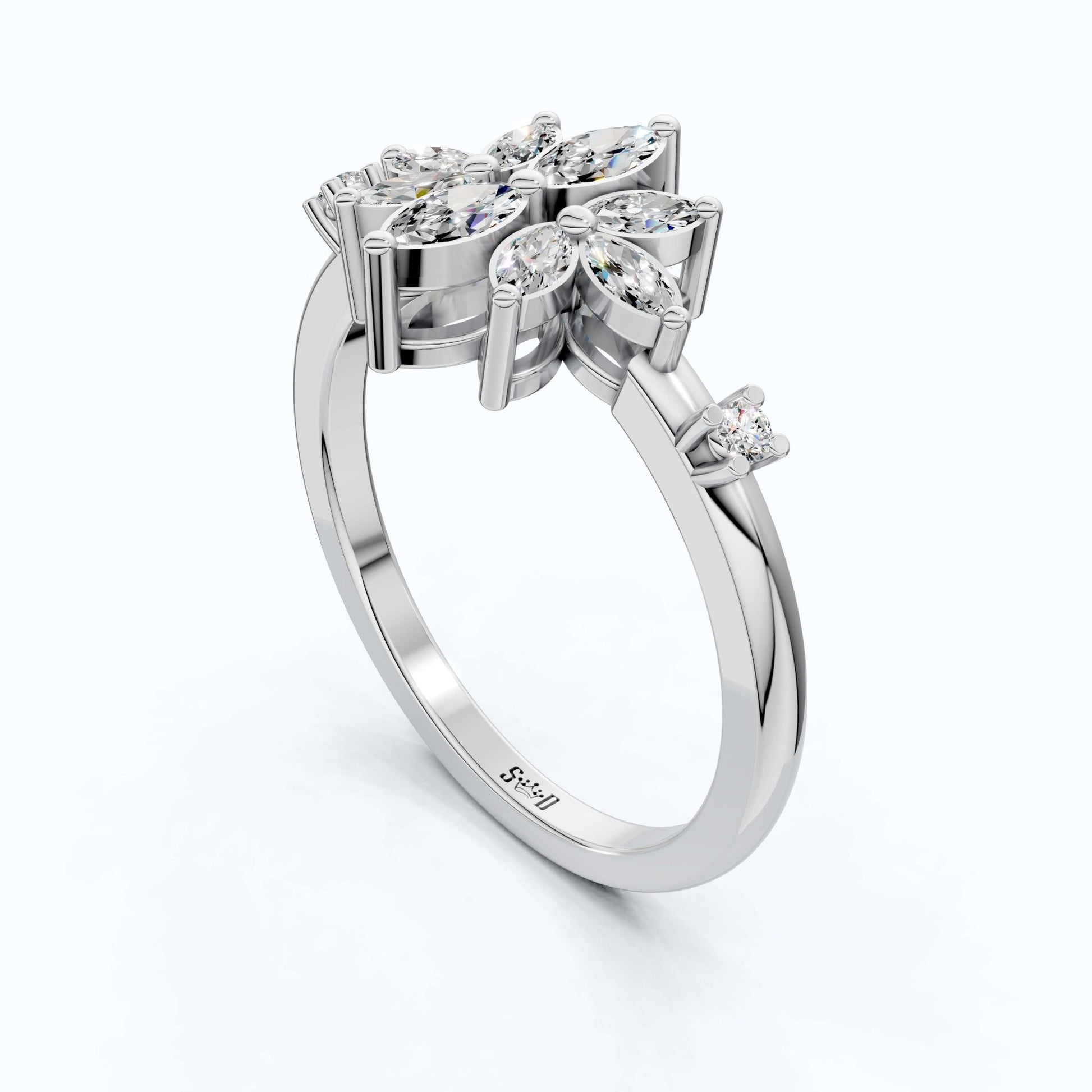 Vintage Art Deco Marquise Engagement Ring in 14k Solid Gold, 0.28 TCW Marquise/Round Cut Lab Diamonds, Anniversary Gift For Her, Everyday Ring - Shoora Designs