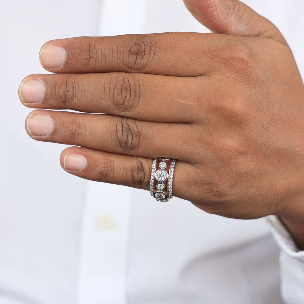 Vintage Bezel Pavé Eternity Wedding Band in 14k Solid Gold, 5.22 TCW Round Cut Lab Created Diamonds, Wedding Ring For Men, Birthday Gift - Shoora Designs