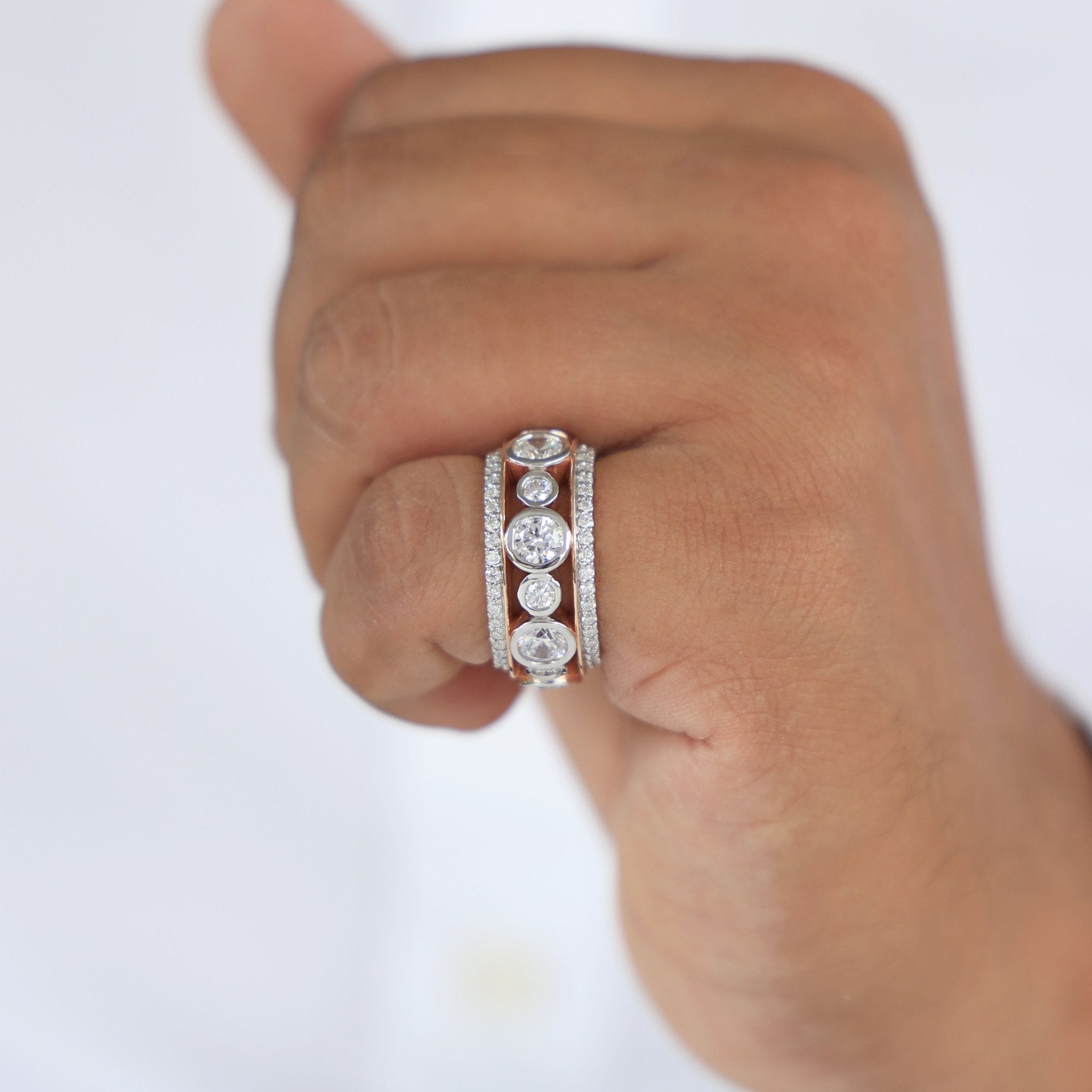 Vintage Bezel Pavé Eternity Wedding Band in 14k Solid Gold, 5.22 TCW Round Cut Lab Created Diamonds, Wedding Ring For Men, Birthday Gift - Shoora Designs