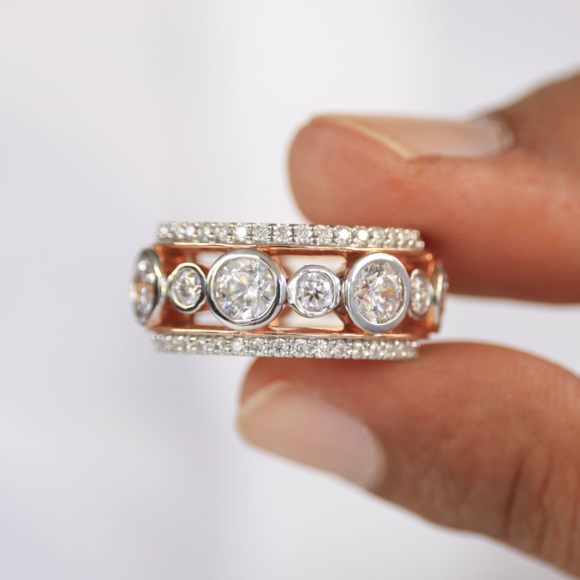 Vintage Bezel Pavé Eternity Wedding Band in 14k Solid Gold, 5.22 TCW Round Cut Lab Created Diamonds, Wedding Ring For Men, Birthday Gift - Shoora Designs