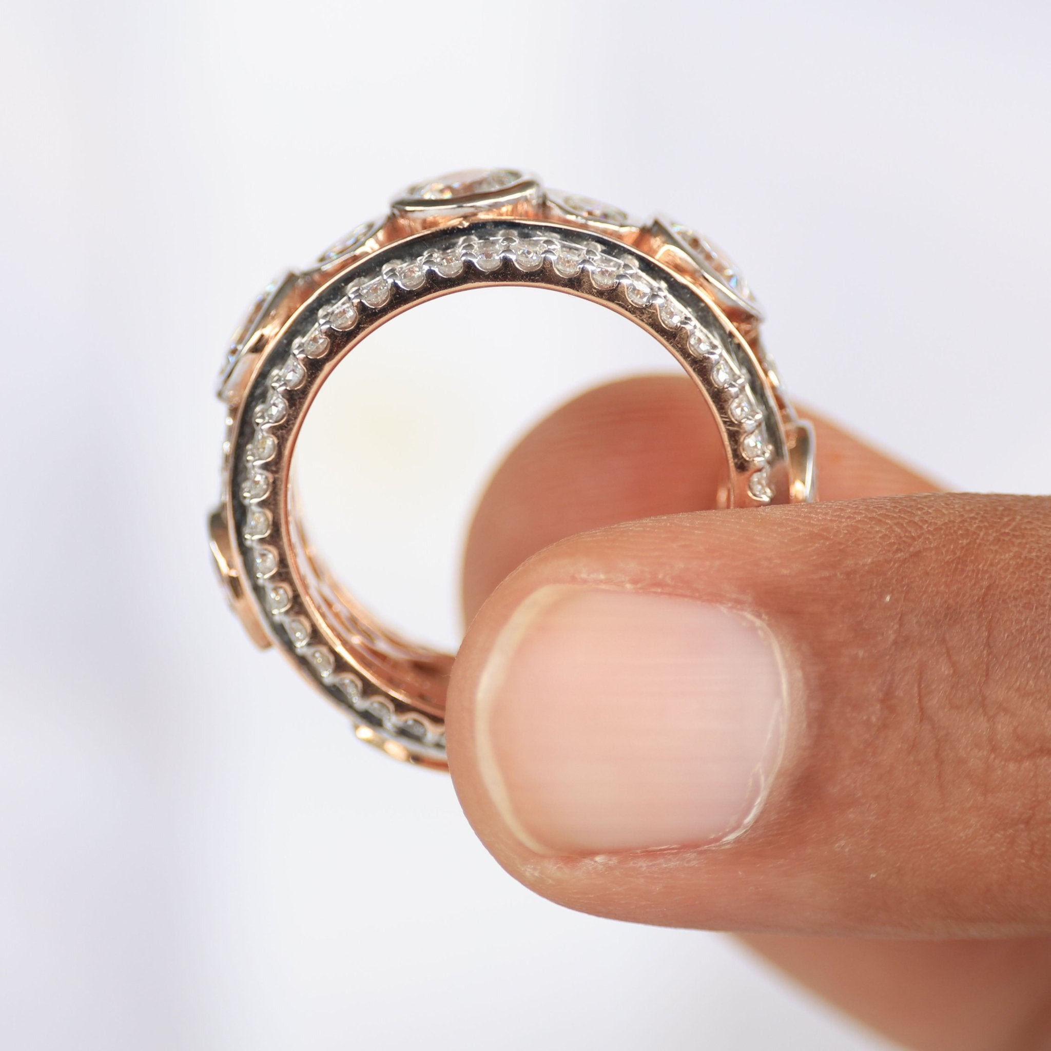 Vintage Bezel Pavé Eternity Wedding Band in 14k Solid Gold, 5.22 TCW Round Cut Lab Created Diamonds, Wedding Ring For Men, Birthday Gift - Shoora Designs