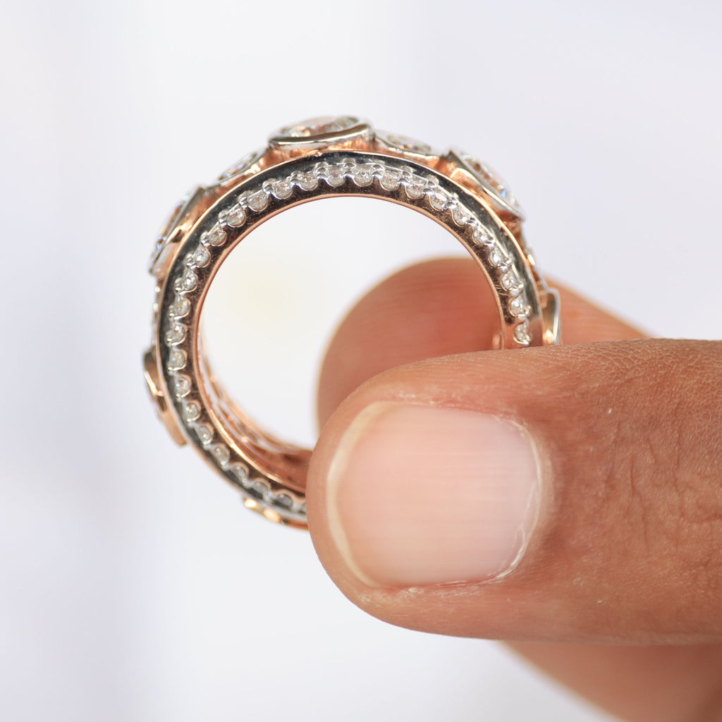 Vintage Bezel Pavé Eternity Wedding Band in 14k Solid Gold, 5.22 TCW Round Cut Lab Created Diamonds, Wedding Ring For Men, Birthday Gift - Shoora Designs