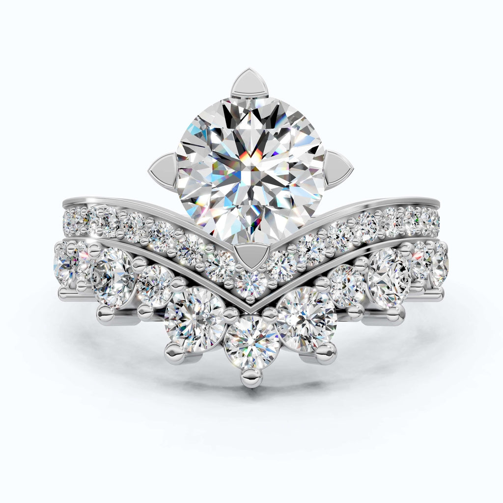 Vintage Crown Chevron Cluster Engagement Ring in 14k Solid Gold or Sterling Silver, 2.35 TCW Round Cut Lab Created Diamonds, Anniversary Gift for Wife - Shoora Designs