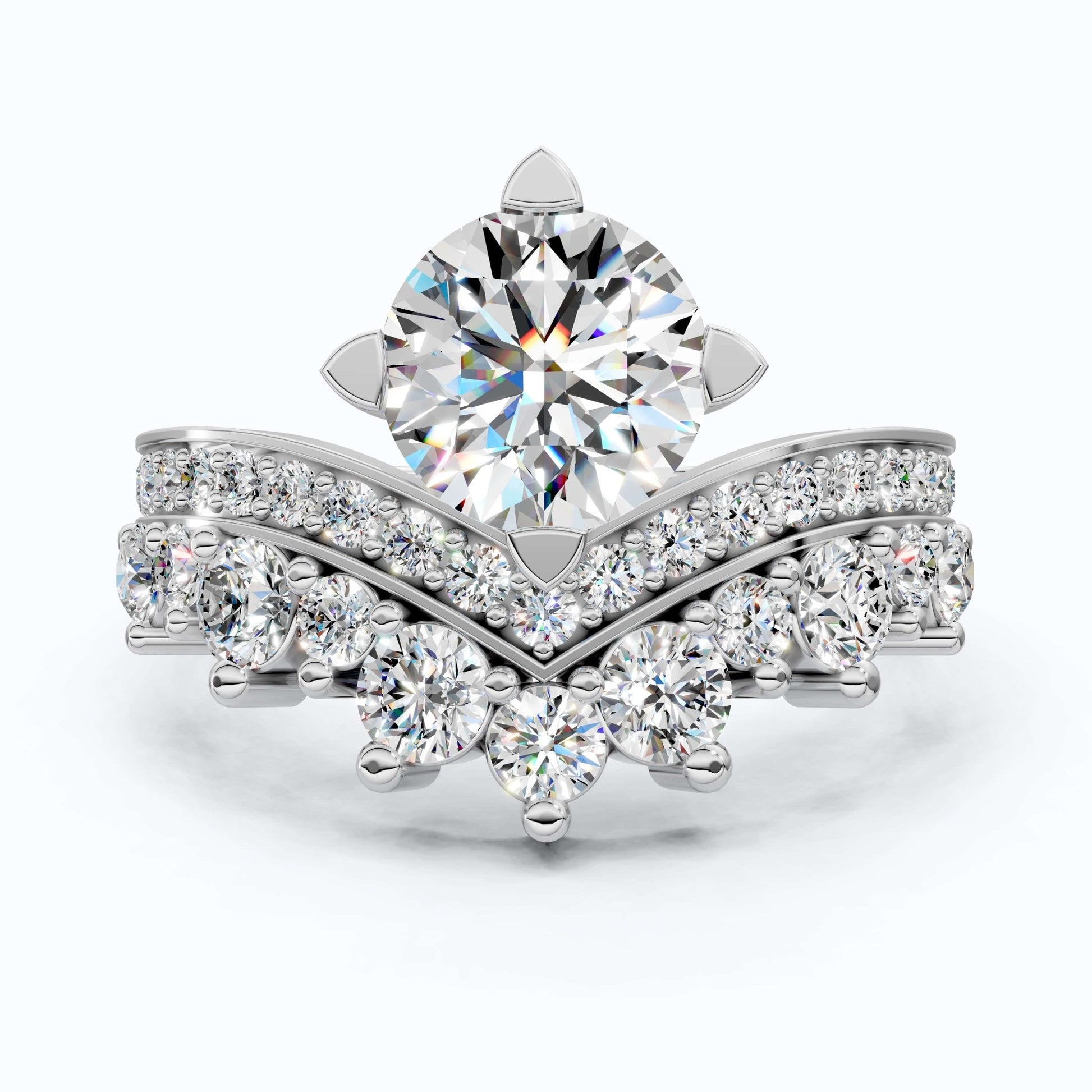 Vintage Crown Chevron Cluster Engagement Ring in 14k Solid Gold or Sterling Silver, 2.35 TCW Round Cut Lab Created Diamonds, Anniversary Gift for Wife - Shoora Designs