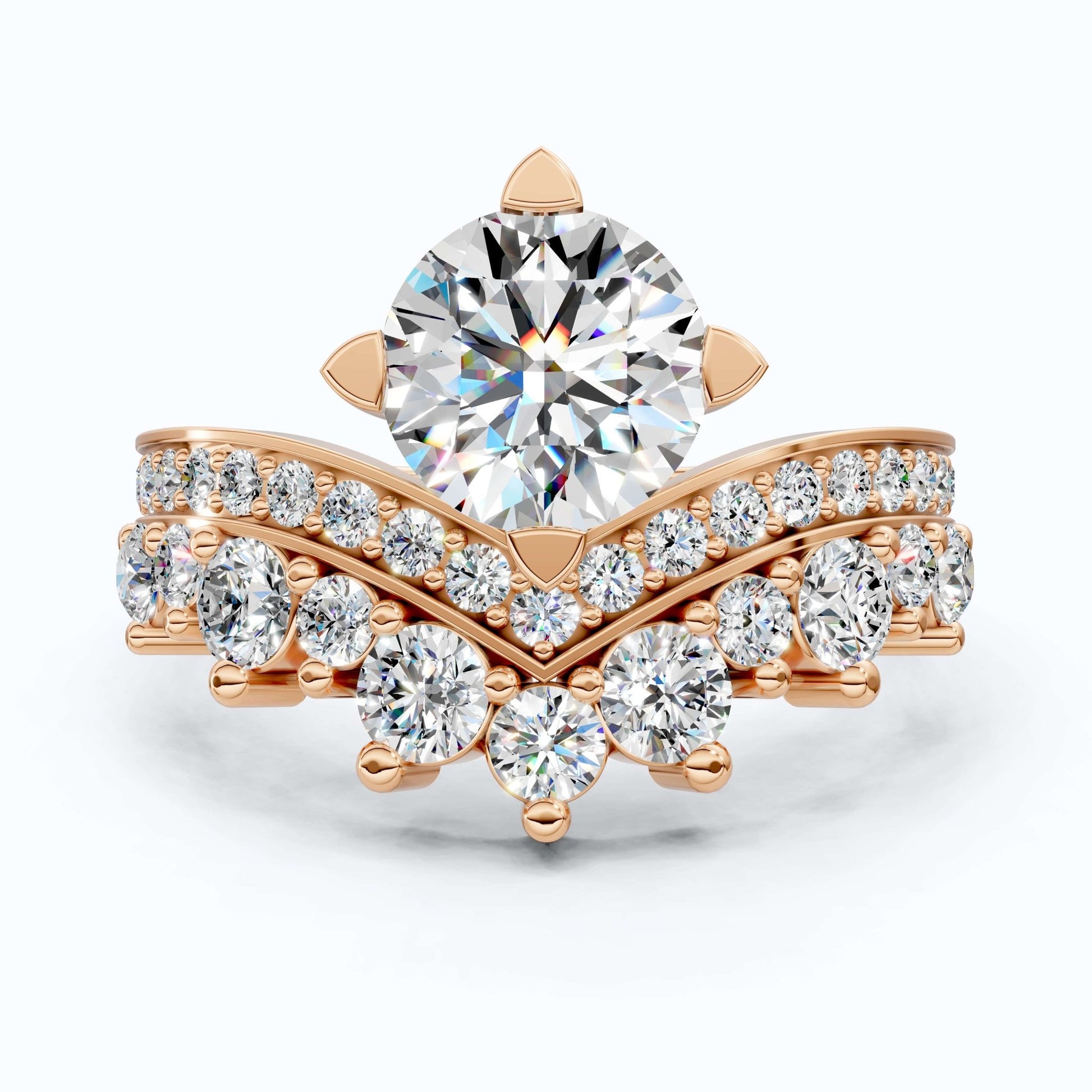 Vintage Crown Chevron Cluster Engagement Ring in 14k Solid Gold or Sterling Silver, 2.35 TCW Round Cut Lab Created Diamonds, Anniversary Gift for Wife - Shoora Designs