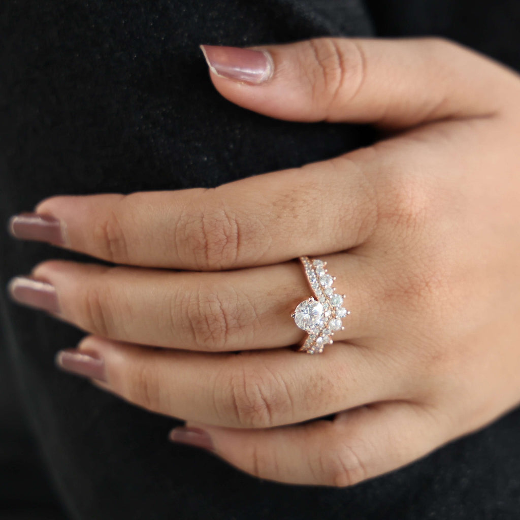 Vintage Crown Chevron Cluster Engagement Ring in 14k Solid Gold or Sterling Silver, 2.35 TCW Round Cut Lab Created Diamonds, Anniversary Gift for Wife - Shoora Designs