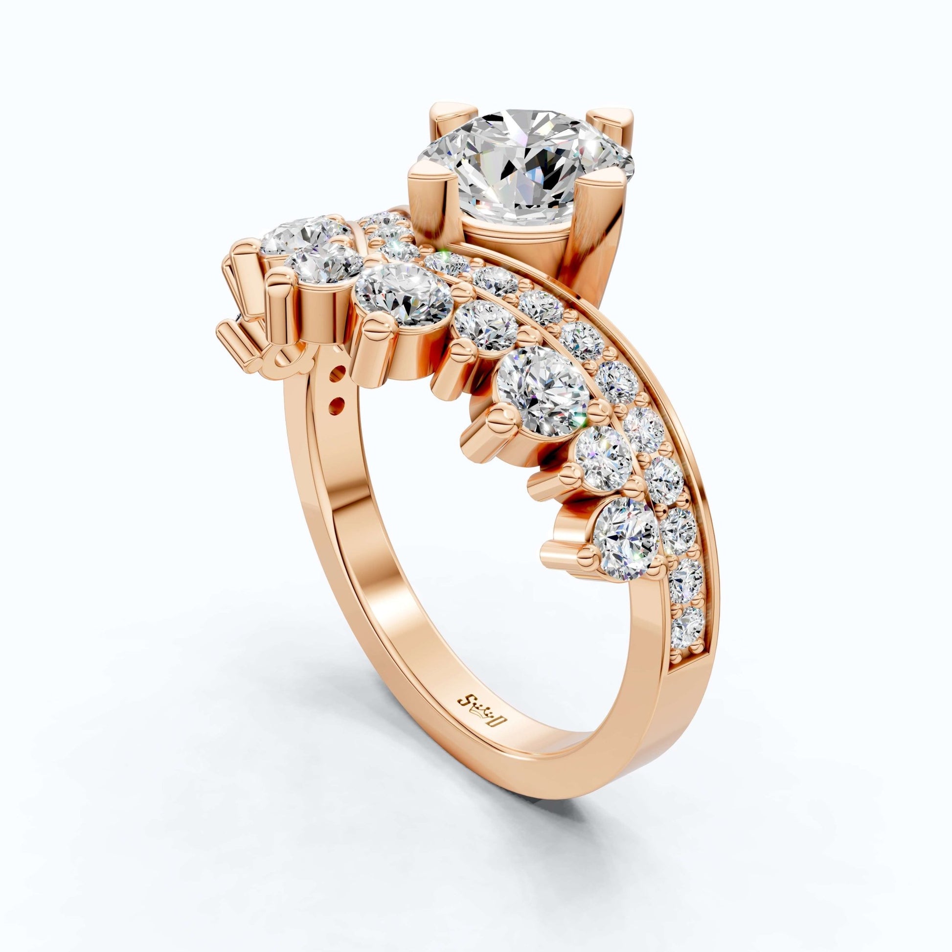 Vintage Crown Chevron Cluster Engagement Ring in 14k Solid Gold or Sterling Silver, 2.35 TCW Round Cut Lab Created Diamonds, Anniversary Gift for Wife - Shoora Designs