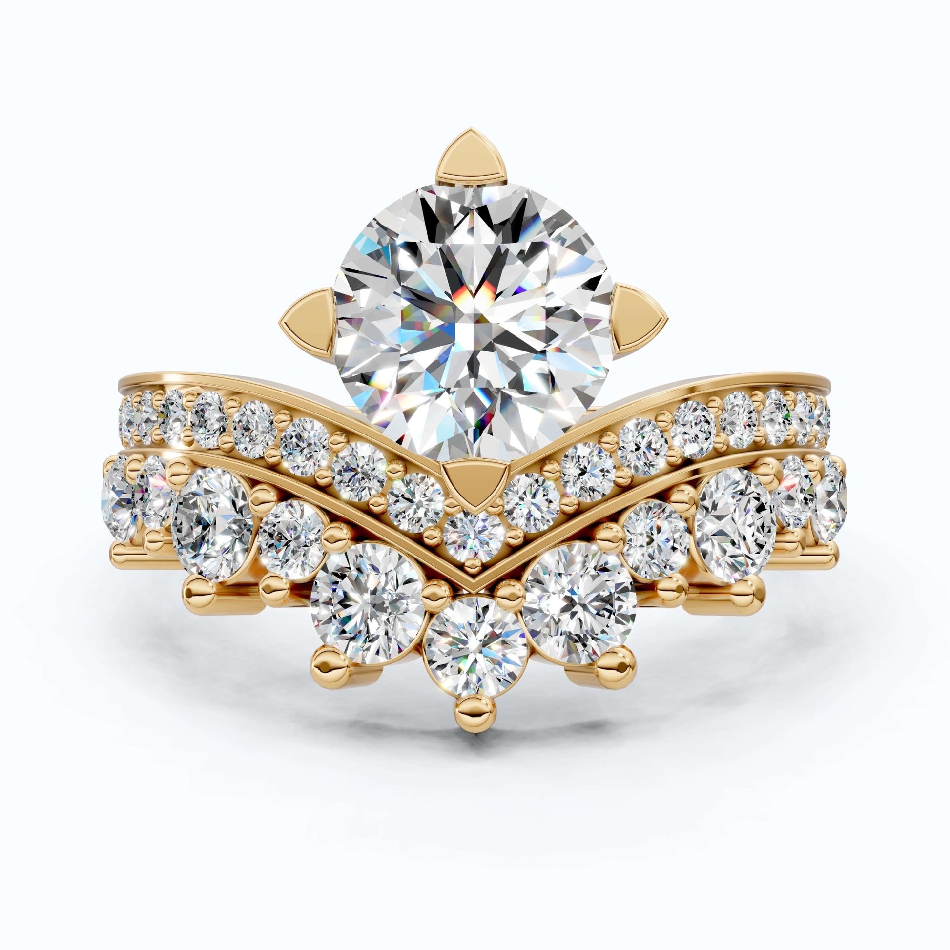 Vintage Crown Chevron Cluster Engagement Ring in 14k Solid Gold or Sterling Silver, 2.35 TCW Round Cut Lab Created Diamonds, Anniversary Gift for Wife - Shoora Designs