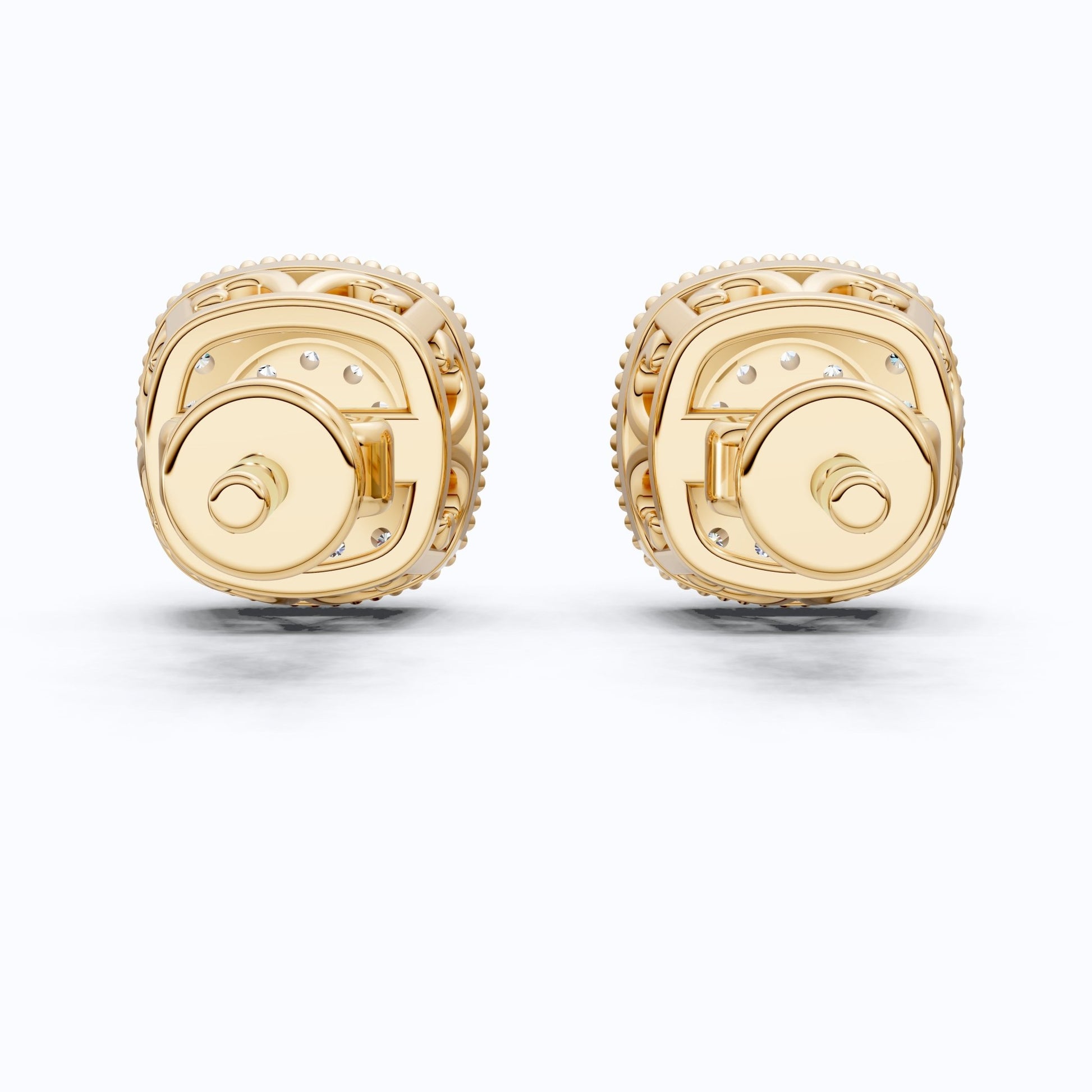 Vintage Cushion Shaped Cluster Halo Wedding Earrings with Beaded Edge in Lab Grown Diamond 14k Solid Gold, Wedding Gift for Her, Handmade Milgrain Earrings - Shoora Designs